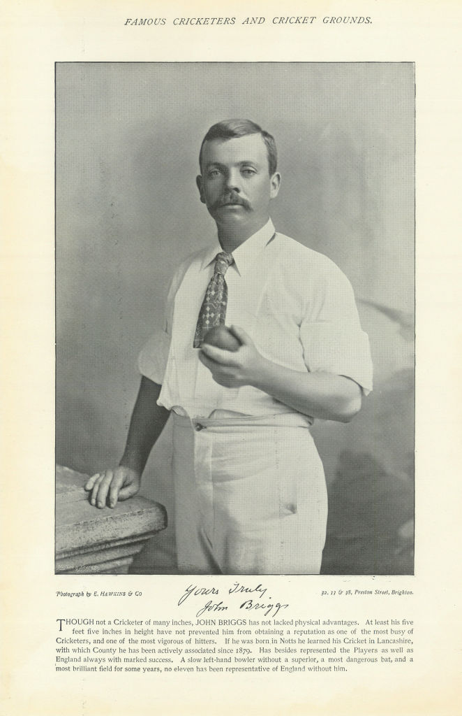Johnhy Briggs. Left arm spin bowler. Lancashire cricketer 1895 old print