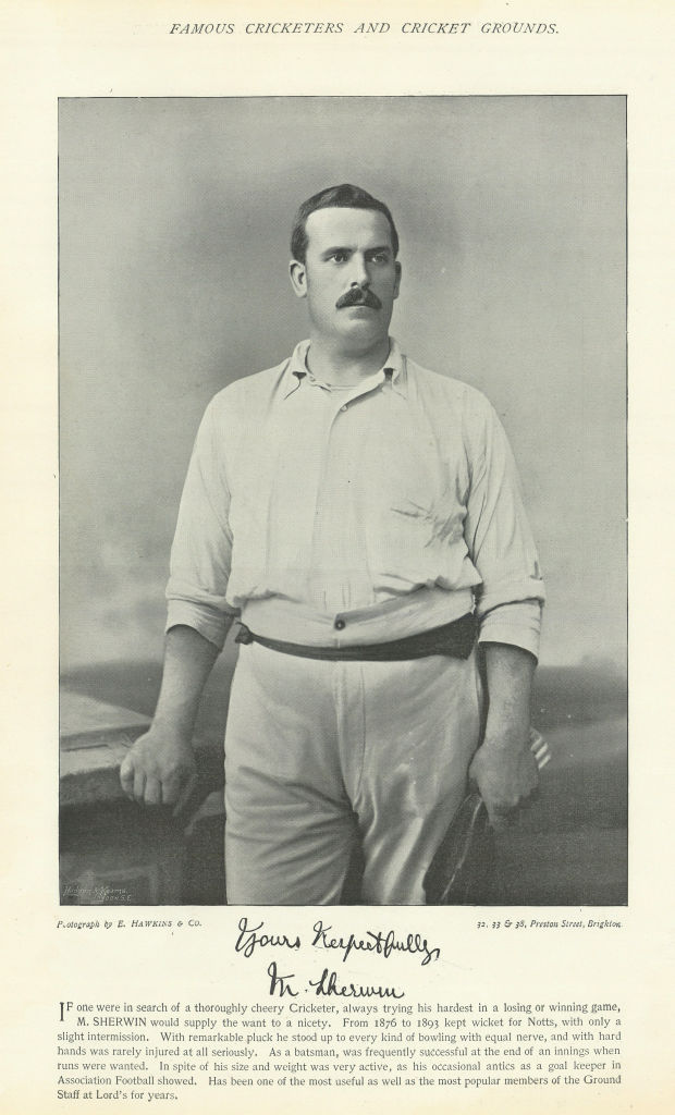 Mordecai Sherwin. Wicket-keeper. Nottinghamshire cricketer 1895 old print