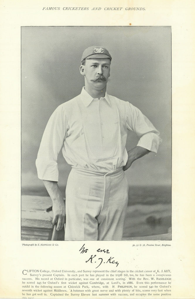 Kingsmill James Key. Batsman. Surrey cricketer 1895 old antique print picture