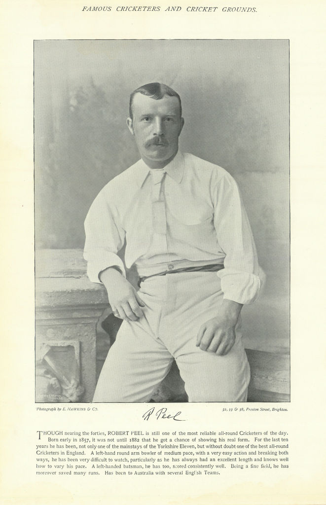 Robert "Bobby" Peel. Left-arm spin bowler. Yorkshire cricketer 1895 old print