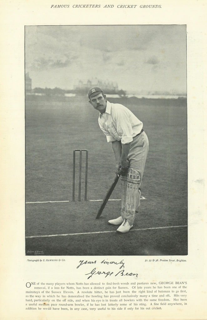 George Bean. Batsman. Sussex cricketer 1895 old antique vintage print picture