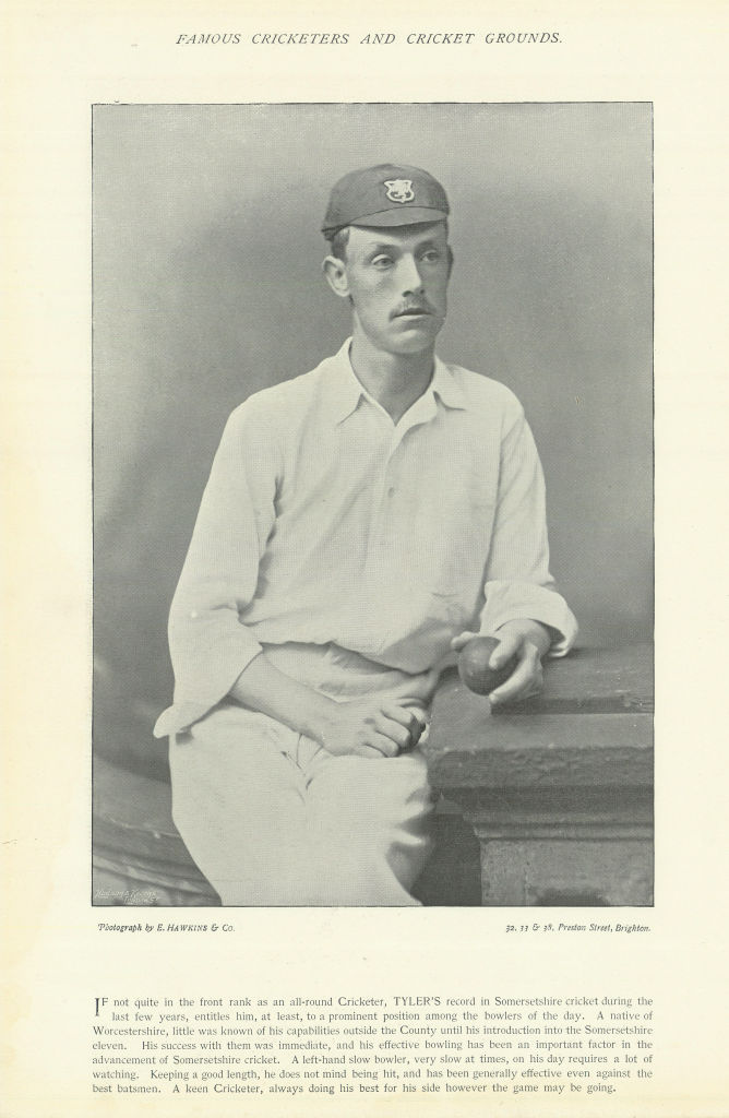 Edwin "Ted" James Tyler. Left-handed Bowler. Somerset cricketer 1895 old print