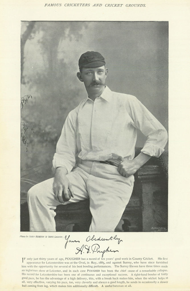 Arthur Dick Pougher. All-rounder. Leicestershire cricketer 1895 old print