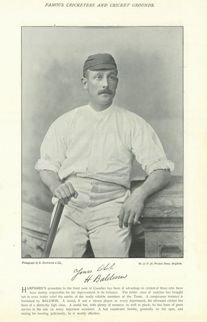 Associate Product Harry Baldwin. All-rounder. Hampshire cricketer 1895 old antique print picture