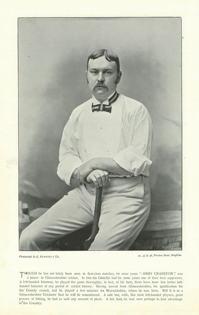 Associate Product James "Jimmy" Cranston. Batsman. Gloucestershire cricketer 1895 old print