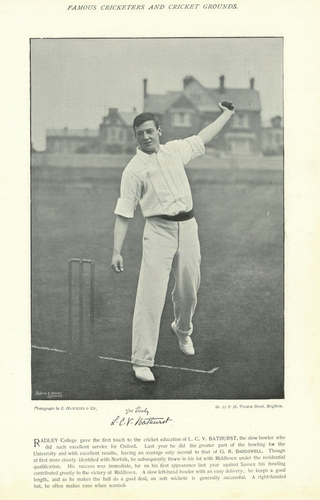 Associate Product Lawrence Charles Villebois Bathurst. Left-arm bowler. Middlesex cricketer 1895