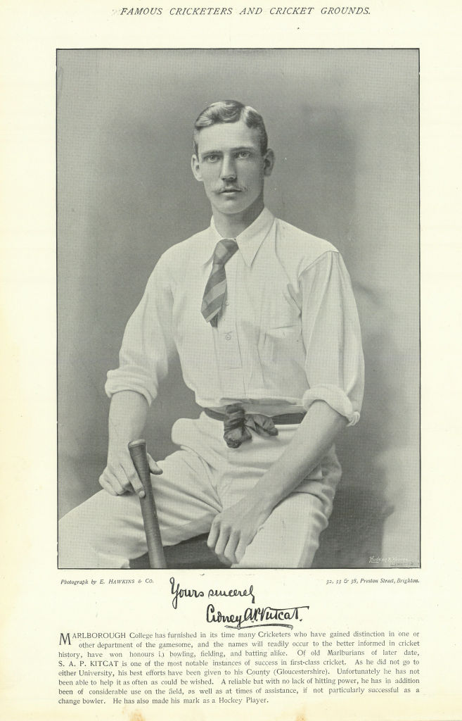 Sidney Austyn Paul Kitcat. Batsman. Gloucestershire cricketer 1895 old print