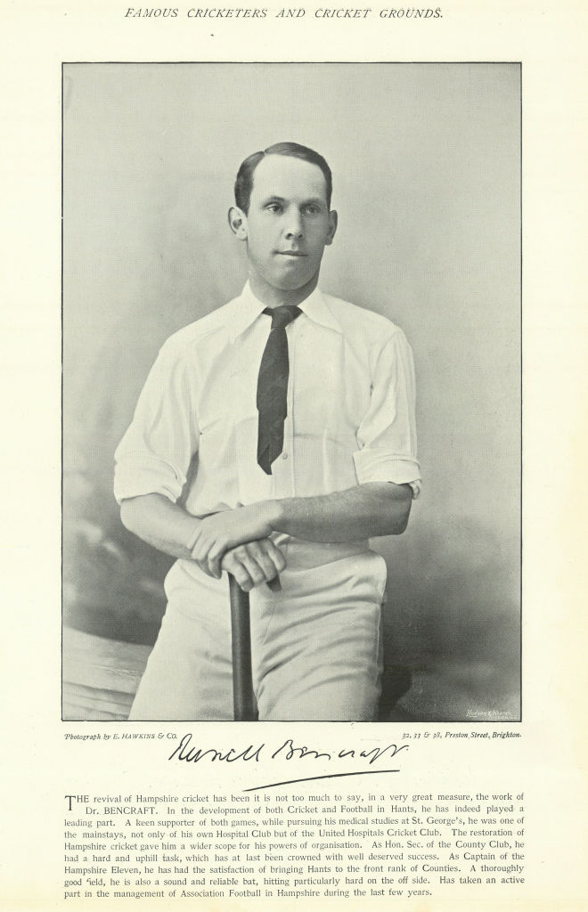 Associate Product Henry William Russell Bencraft. Batsman. Hampshire cricketer 1895 old print