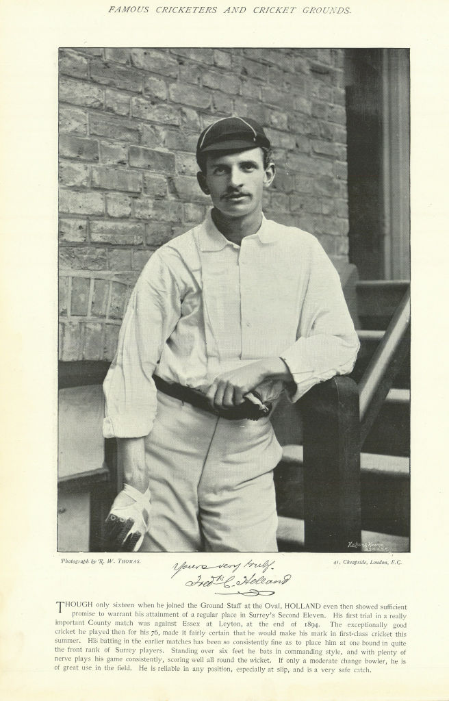 Associate Product Frederick Charles "Fred" Holland. Batsman. Surrey cricketer 1895 old print