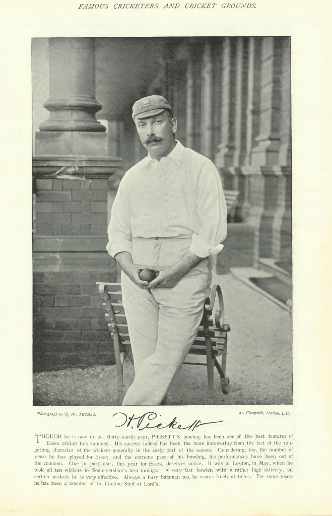 Henry "Harry" Pickett. Fast bowler. Essex cricketer 1895 old antique print