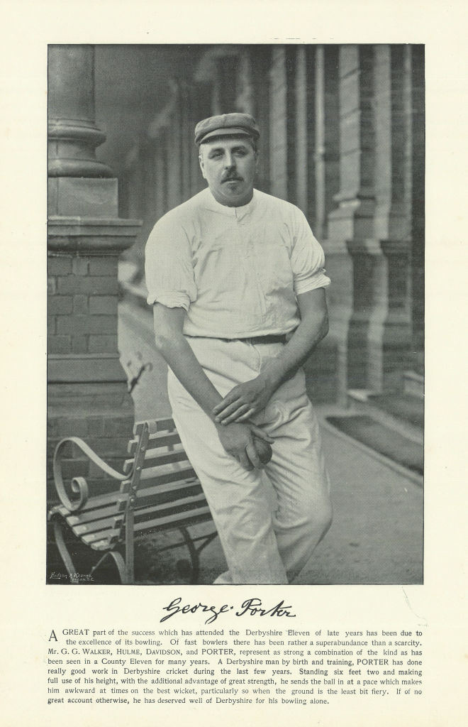 George Porter. Right-arm fast medium bowler. Derbyshire cricketer 1895 print