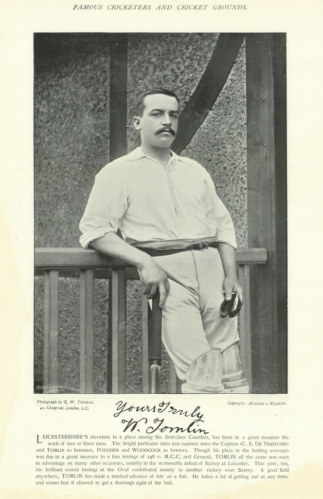 William Tomlin. All-rounder. Leicestershire cricketer 1895 old antique print