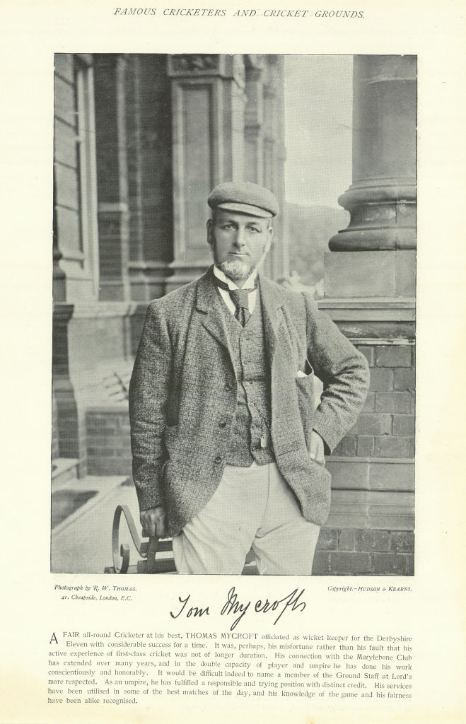 Tom Mycroft. Wicket-keeper. Marylebone Cricket Club cricketer 1895 old print