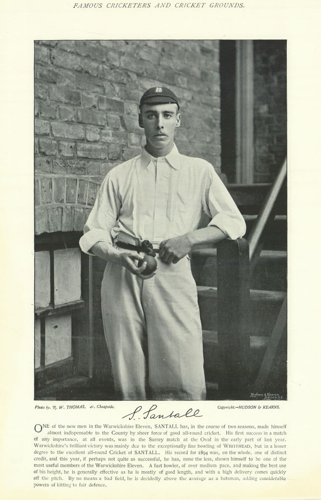 Associate Product Sydney Santall. Right-arm medium pace bowler. Warwickshire cricketer 1895