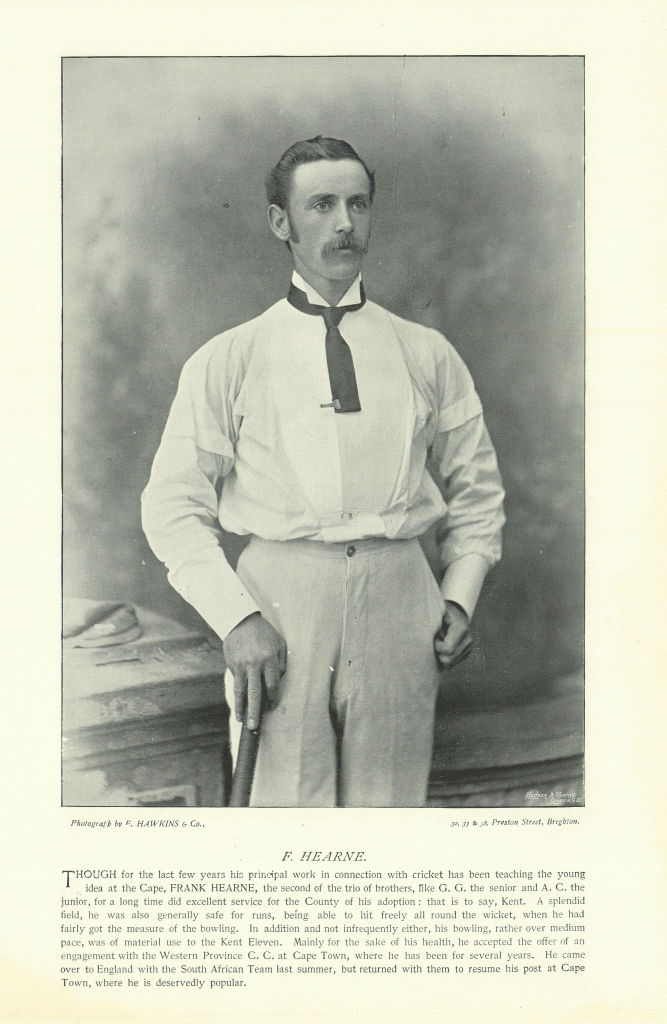 Frank Hearne. Batsman. Kent cricketer 1895 old antique vintage print picture