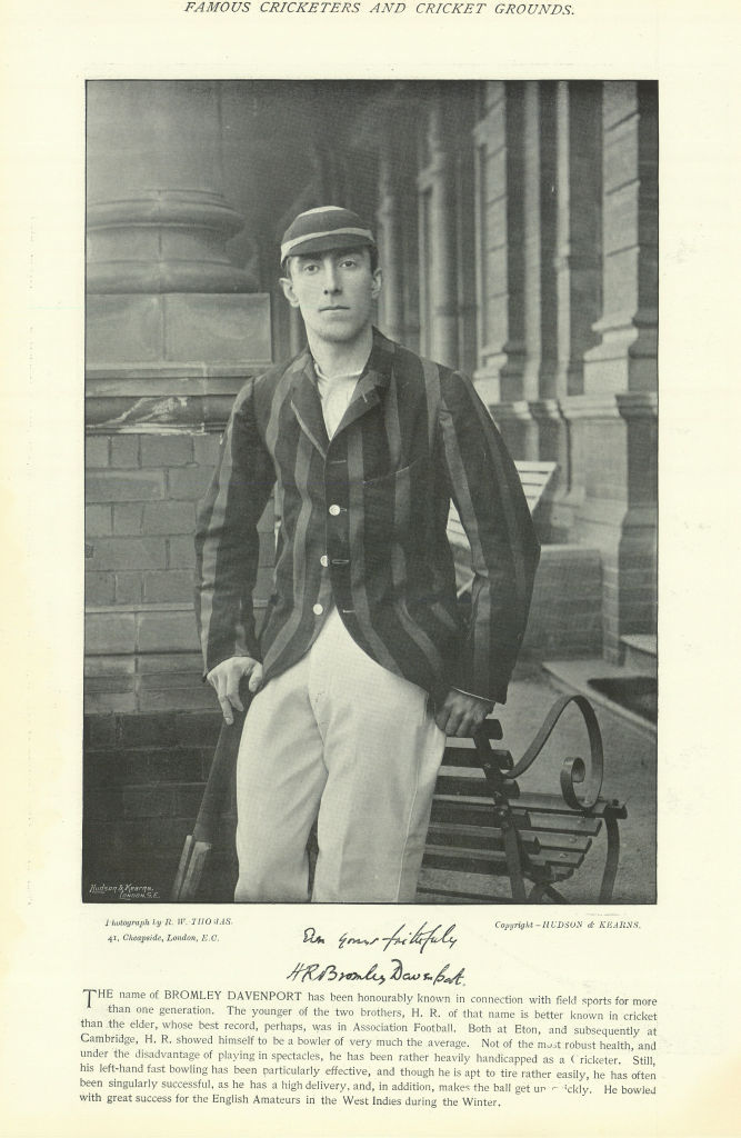 Associate Product Hugh Richard Bromley-Davenport. All-rounder. Cambridge cricketer 1895 print