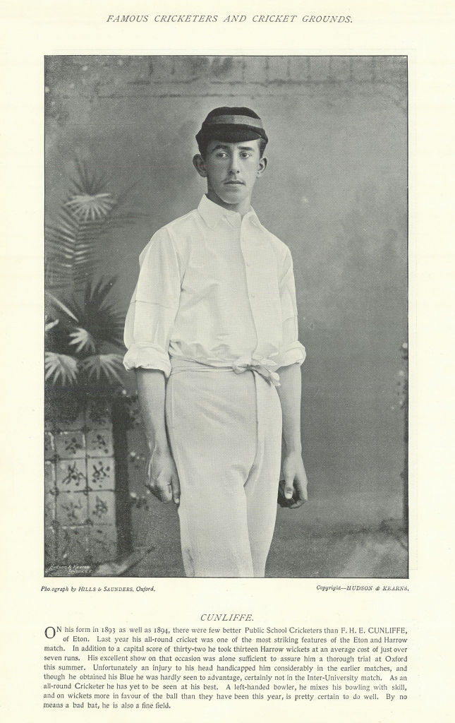 Foster Hugh Egerton Cunliffe. Batsman & left-arm bowler. Oxford cricketer 1895