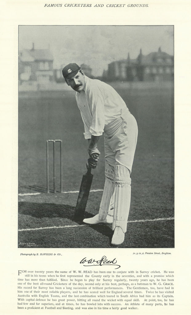 Associate Product Walter William Read. Batsman. England Captain. Surrey cricketer 1895 old print