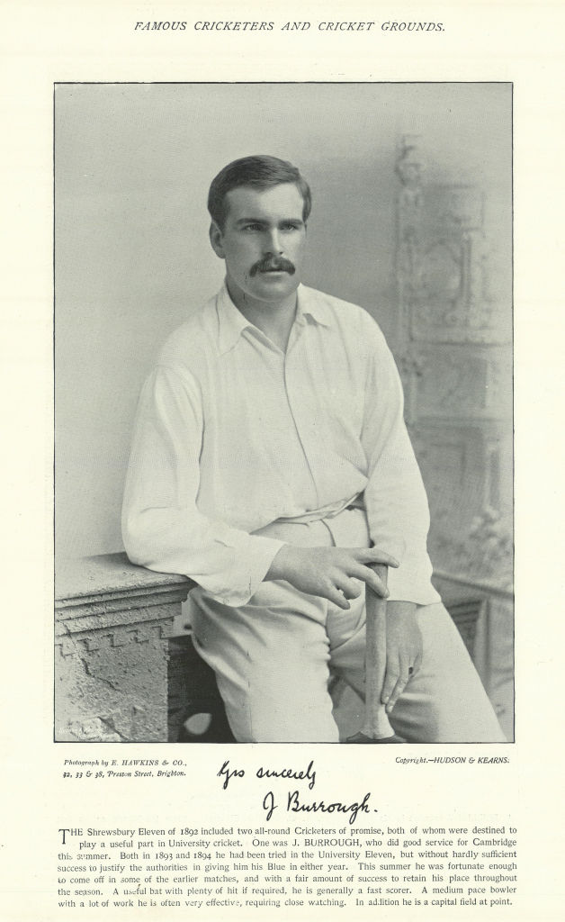 John Burrough. Batsman. Cambridge cricketer 1895 old antique print picture