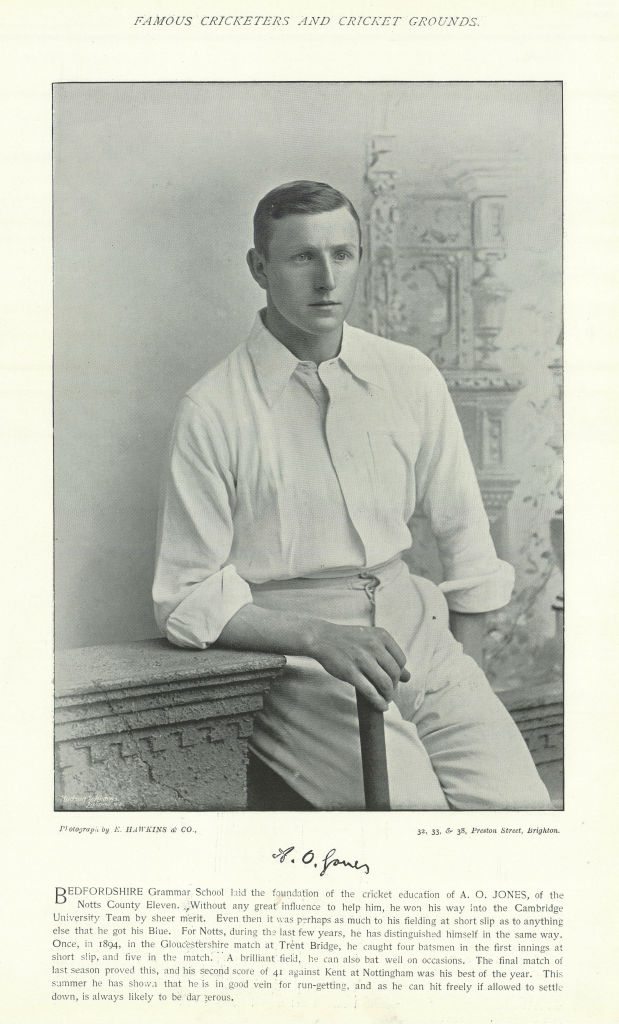 Arthur Owen Jones. All-rounder. Nottinghamshire cricketer 1895 old print