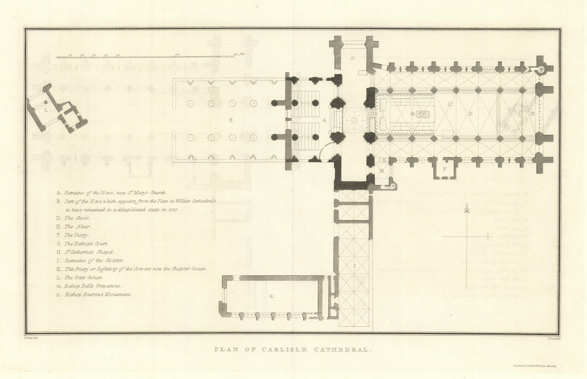 Associate Product Floor plan of Carlisle Cathedral. NASH 1816 old antique vintage map chart