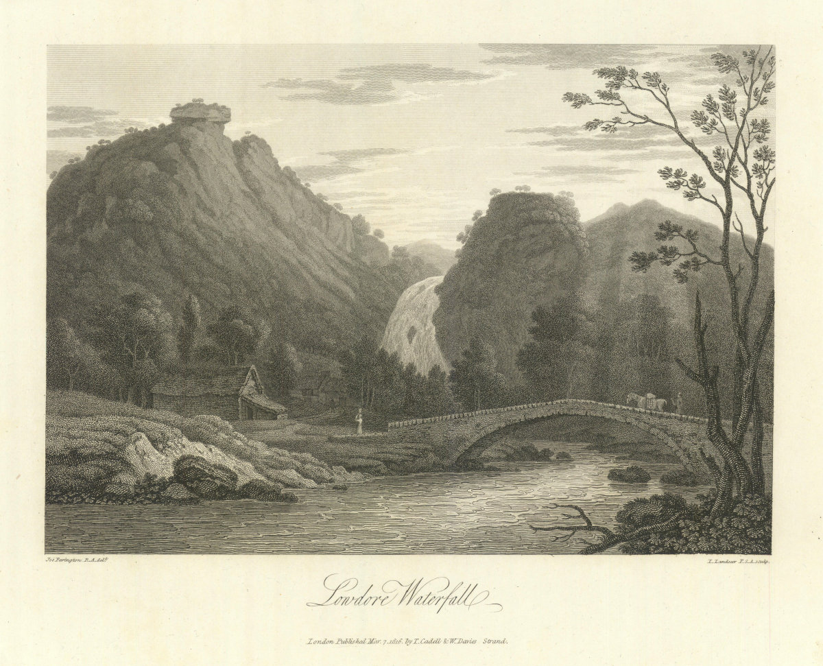 Lodore Falls by Joseph Farington. English Lake District. Cumbria 1816 print