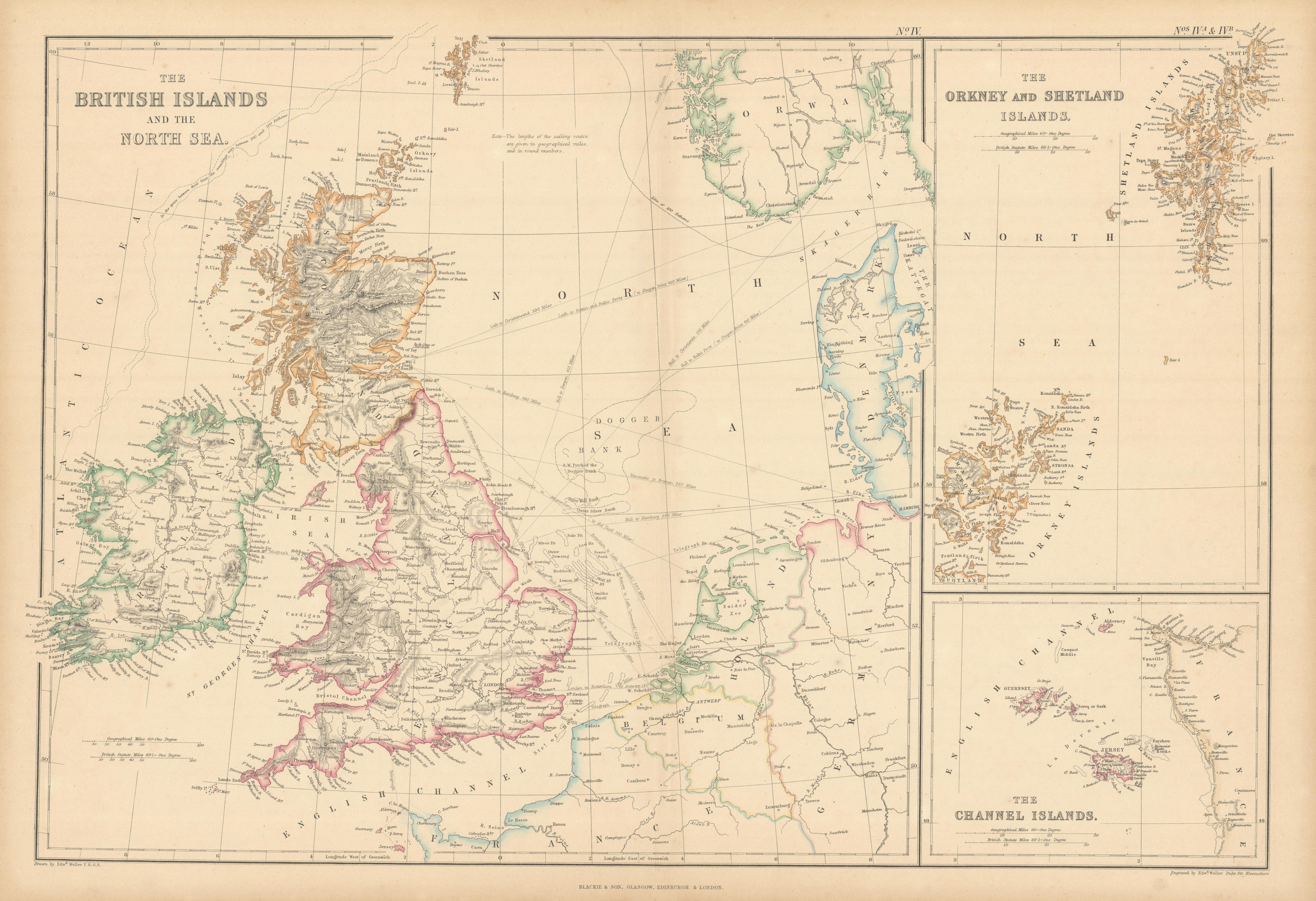 Associate Product British Islands & North Sea. Orkney, Shetland & Channel Isles. Weller 1859 map