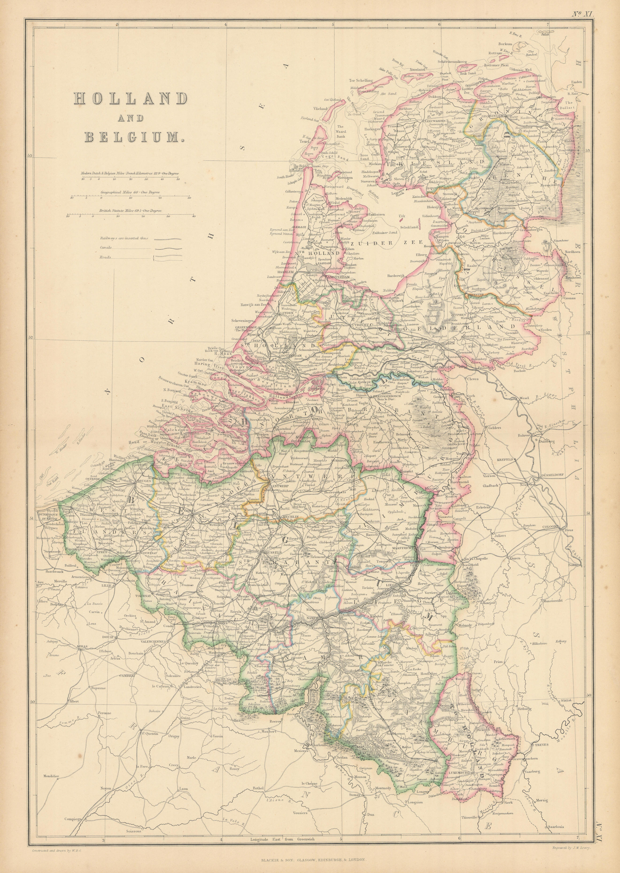 Associate Product Holland and Belgium by Joseph Wilson Lowry. Netherlands 1859 old antique map