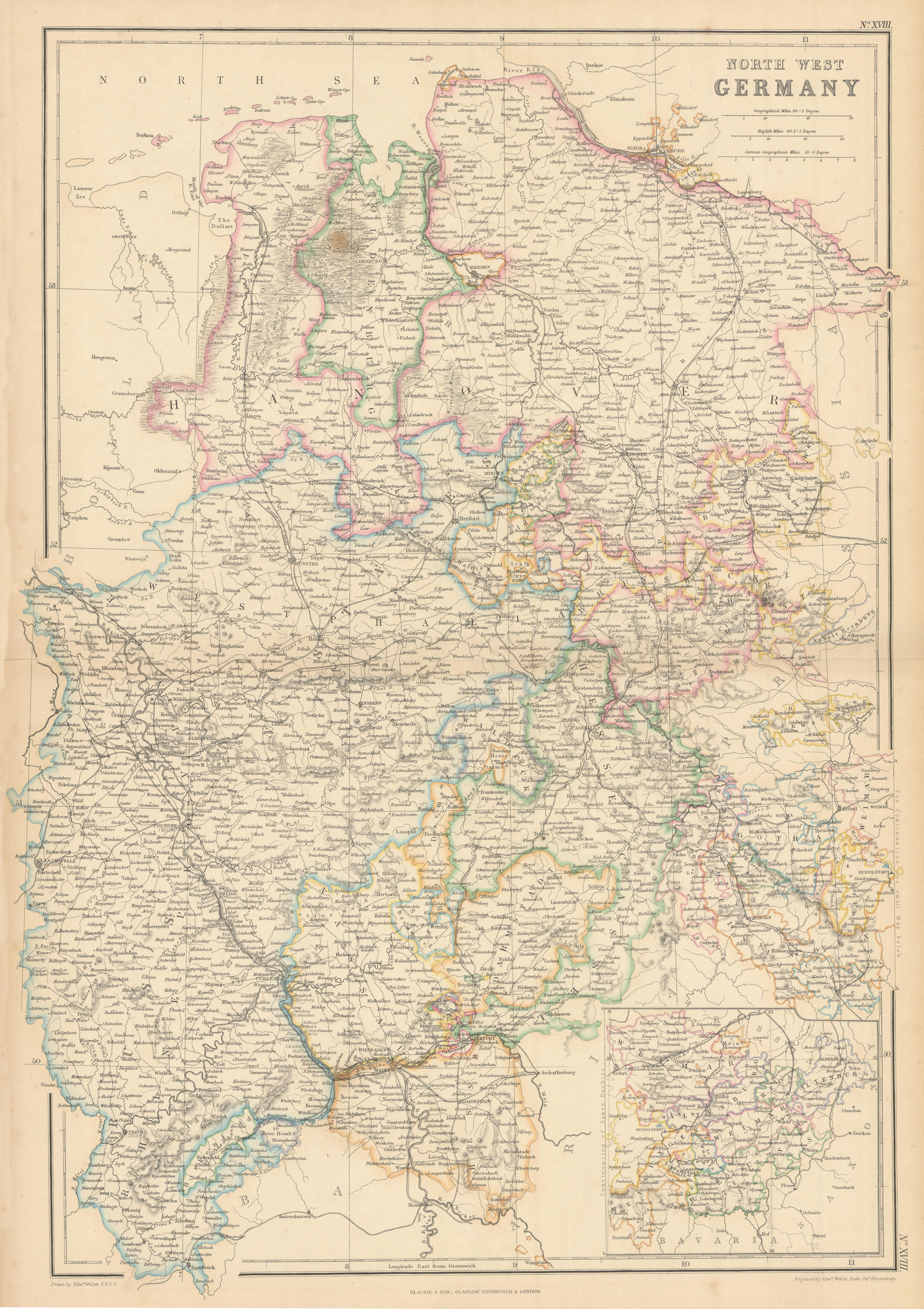 Associate Product North-West Germany. Hanover, Rhenish Prussia, Nassau, Hesse. WELLER 1859 map