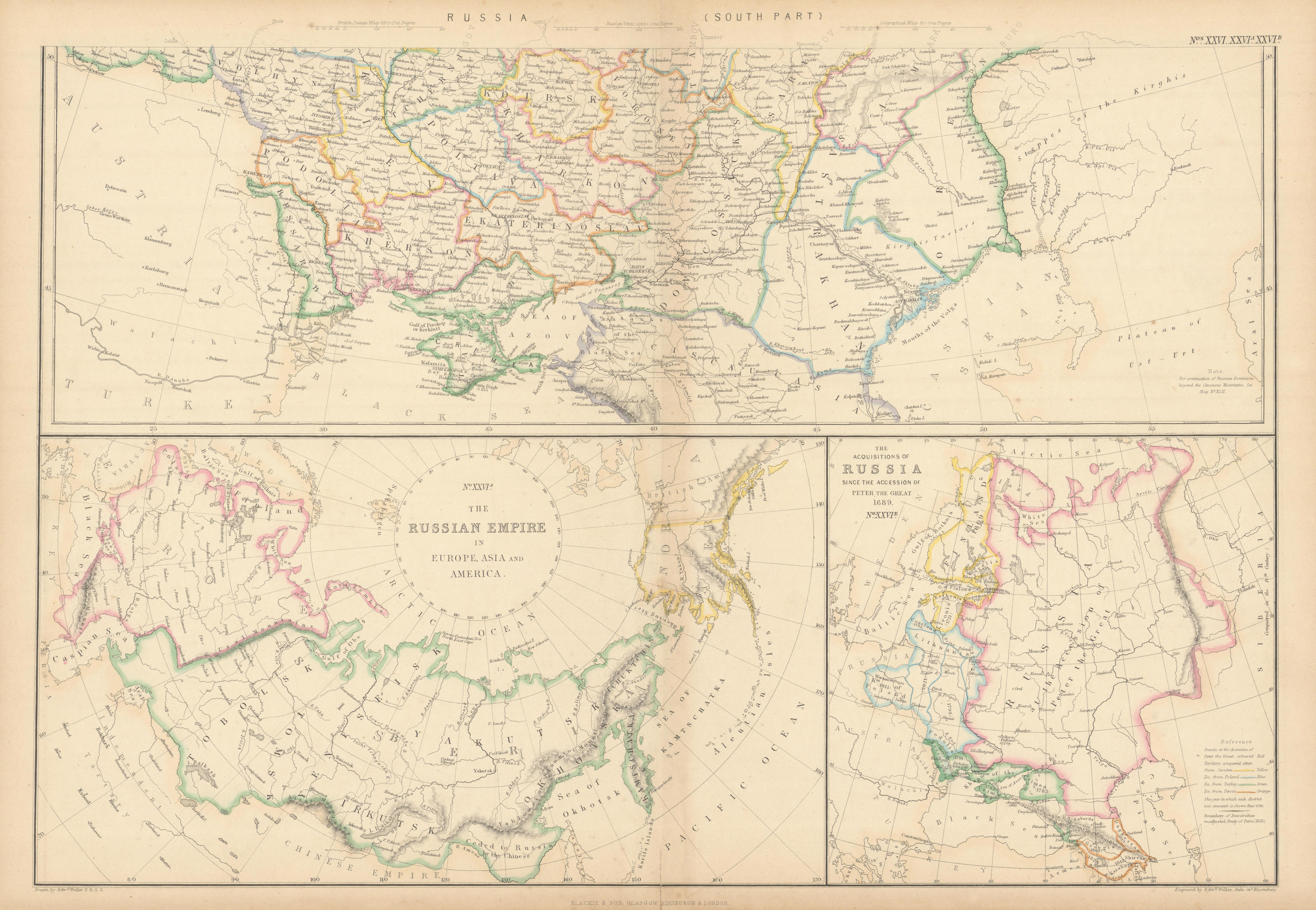 Russia in Europe, South. Ukraine. Acquisitions since 1689. WELLER 1859 old map