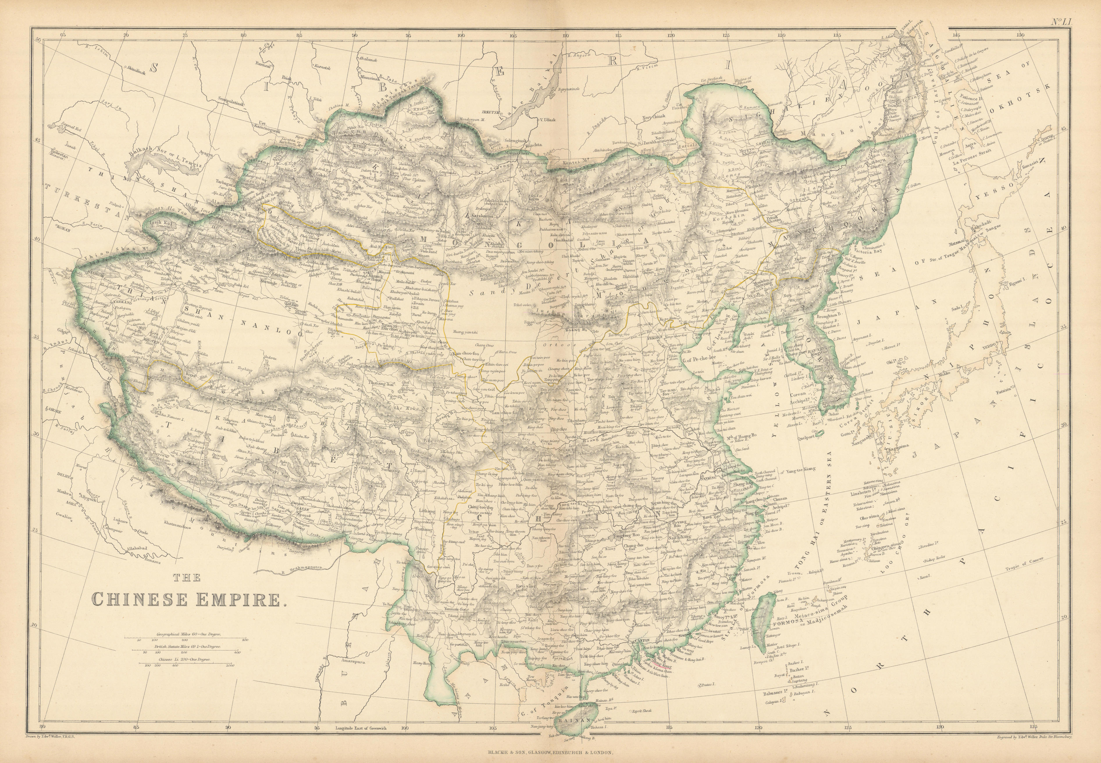 Associate Product The Chinese Empire by Edward Weller. China, Mongolia, Tibet & Korea 1859 map