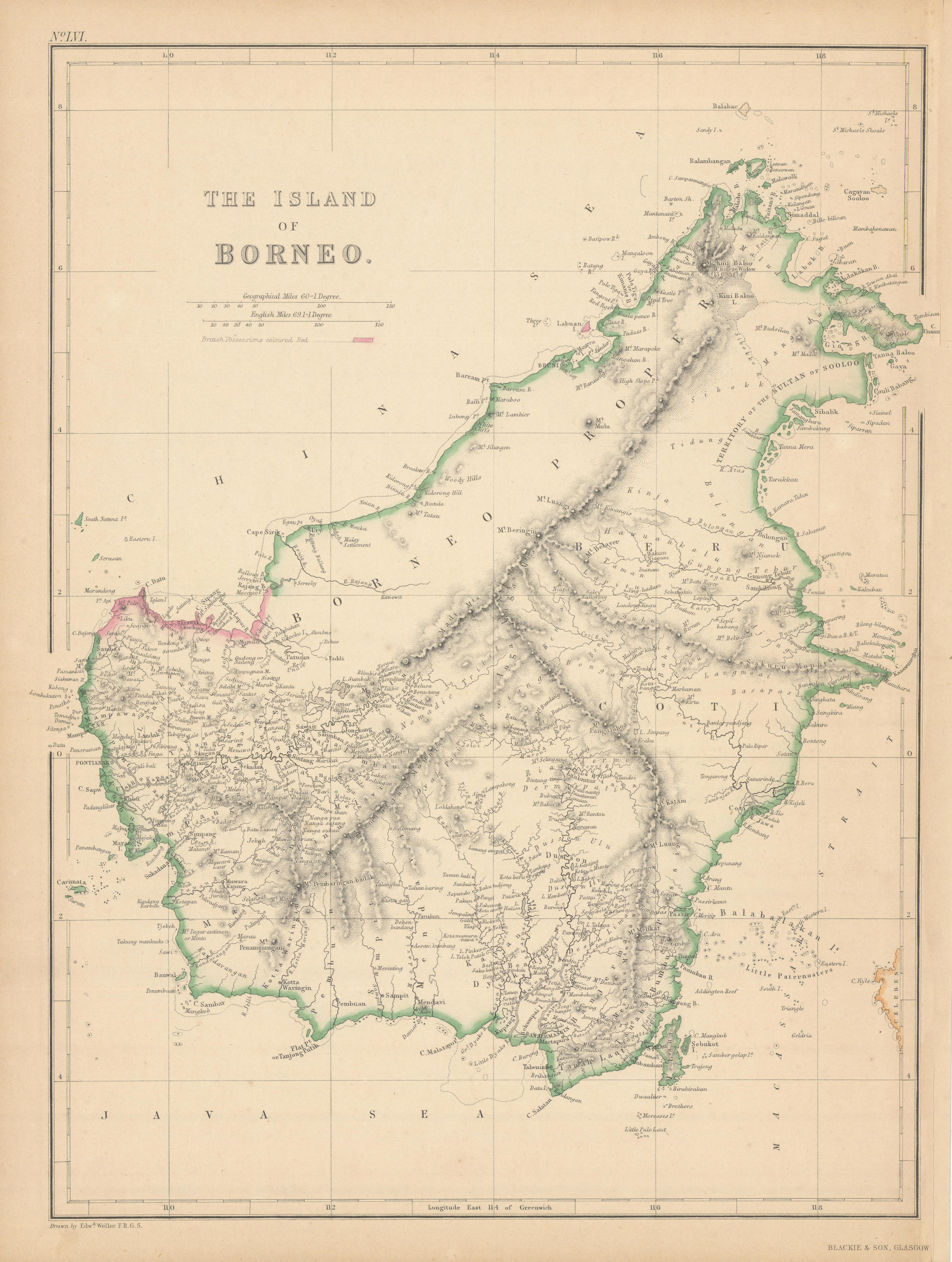 The Island of Borneo by Edward Weller. Sarawak Sabah Brunei Kalimantan 1859 map