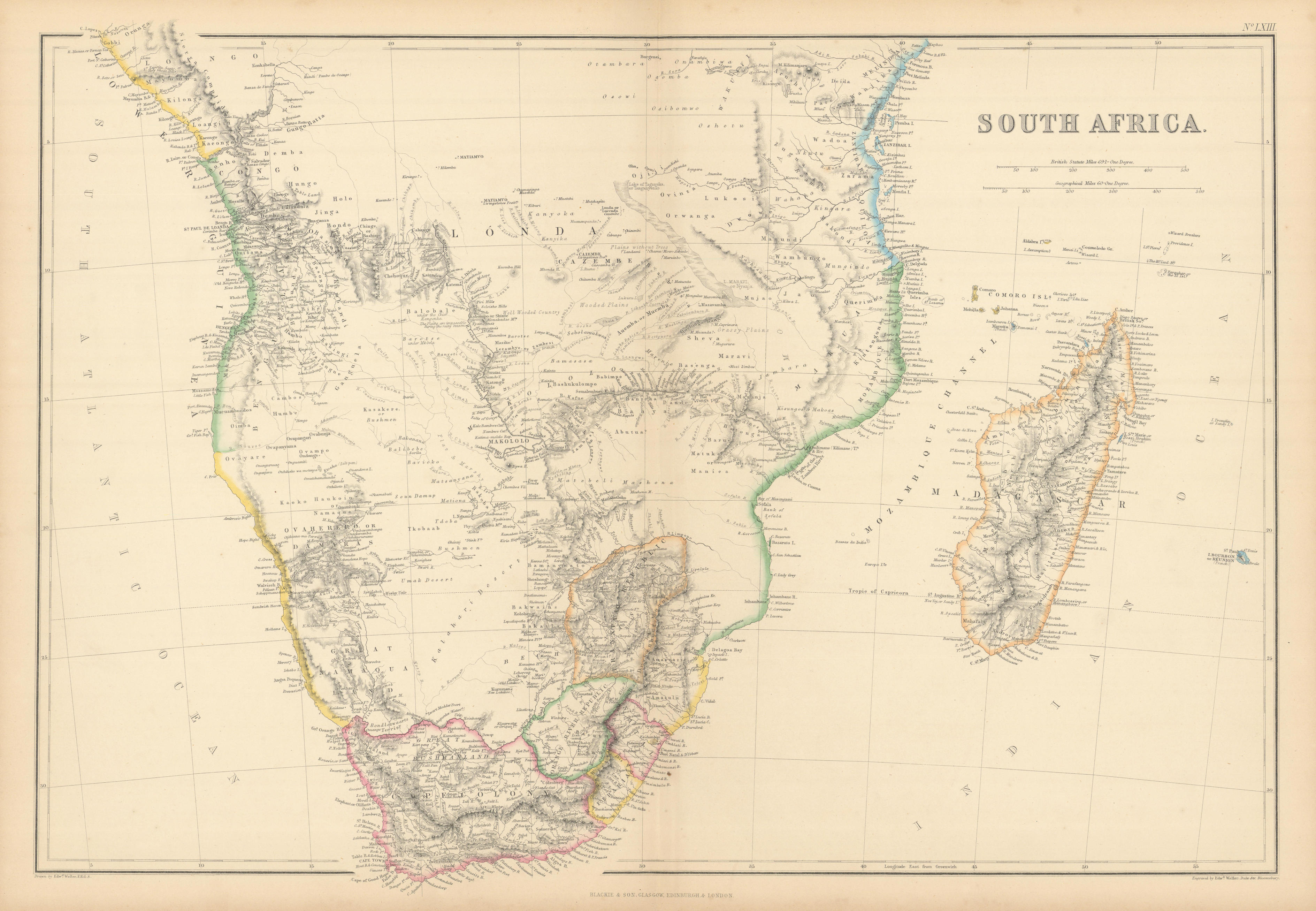 Associate Product Southern Africa & Madagascar by Edward Weller 1859 old antique map plan chart