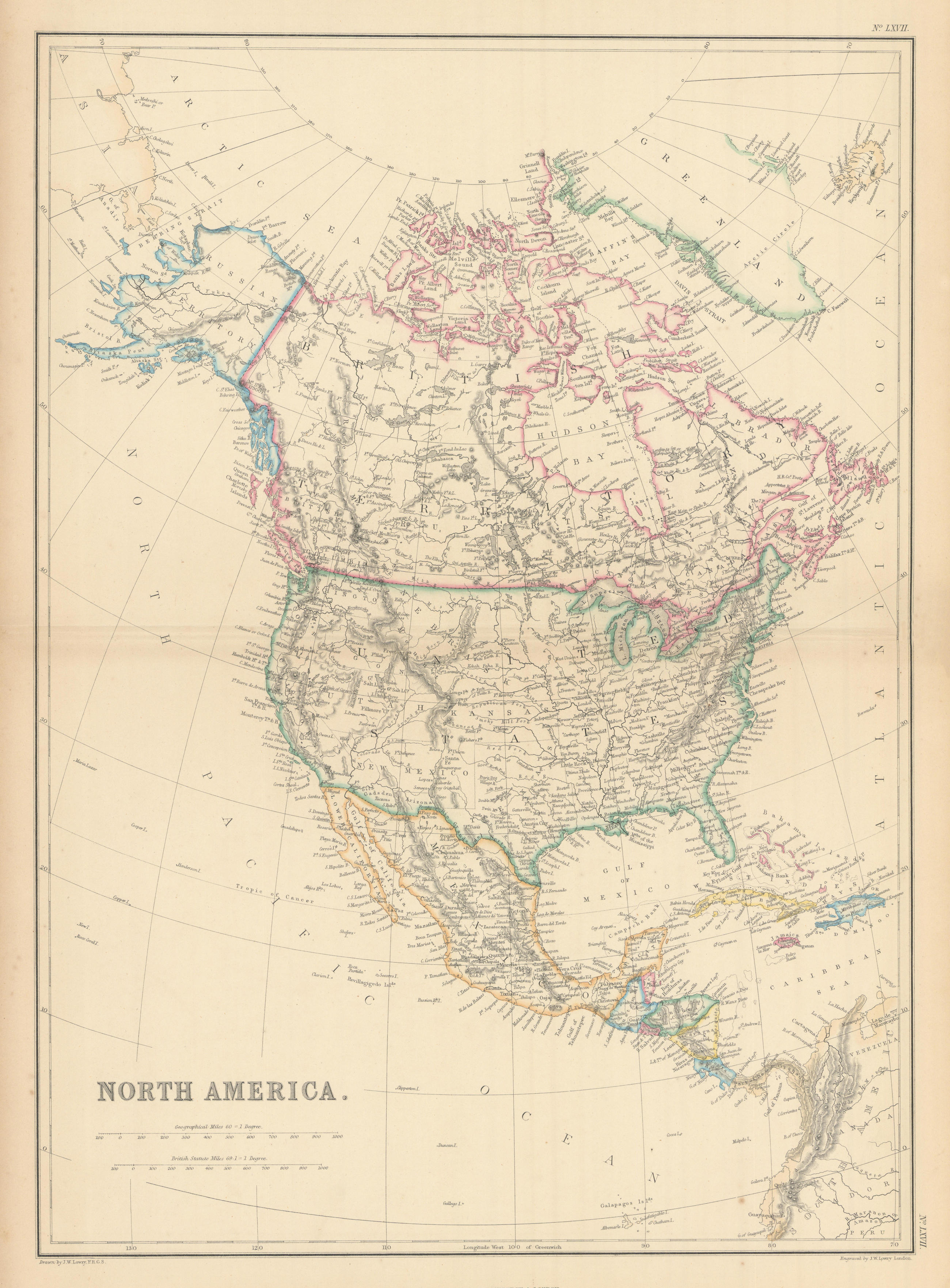 North America "Gadsden or Arizona". Early territorial boundaries. LOWRY 1859 map