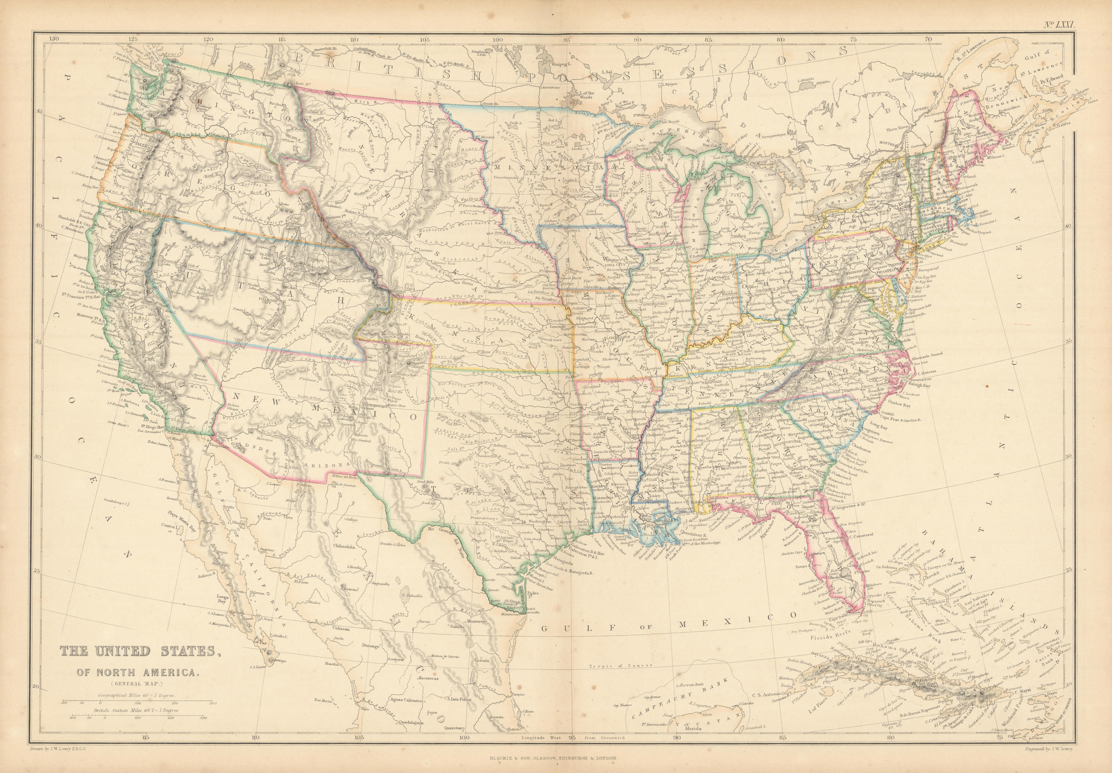 United States of North America. Early territorial boundaries. LOWRY 1859 map