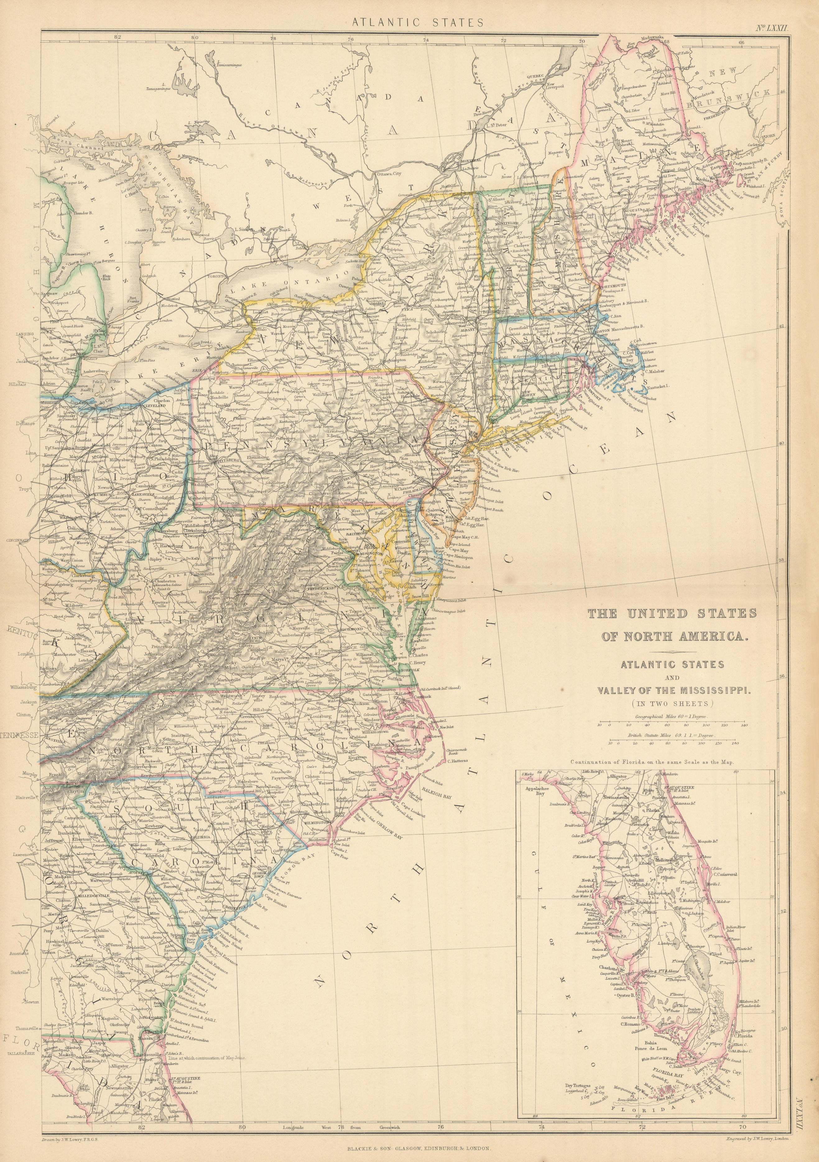 Associate Product The United States of North America. USA Atlantic States. LOWRY 1859 old map