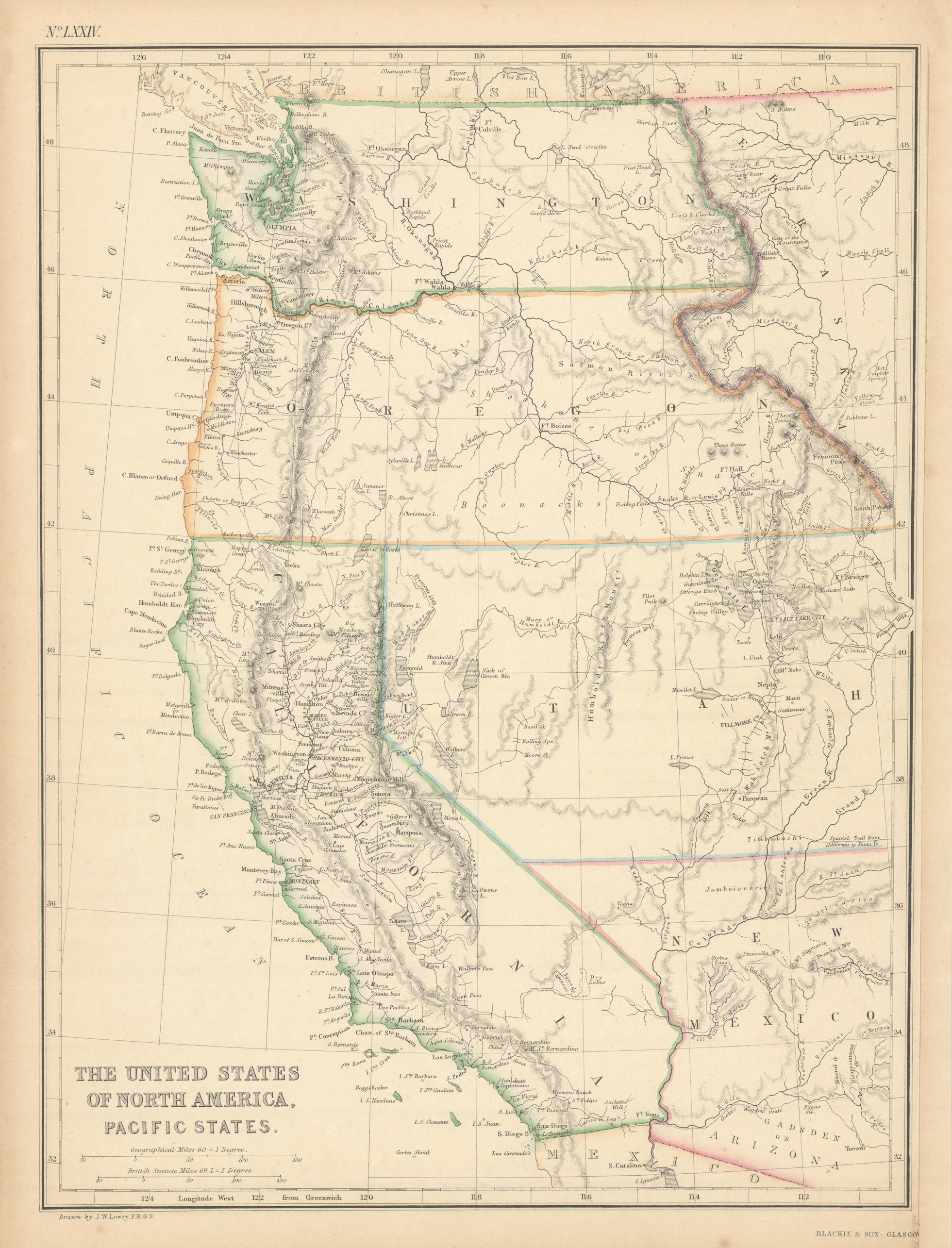 Associate Product United States of North America, Pacific States by Joseph Wilson Lowry 1859 map
