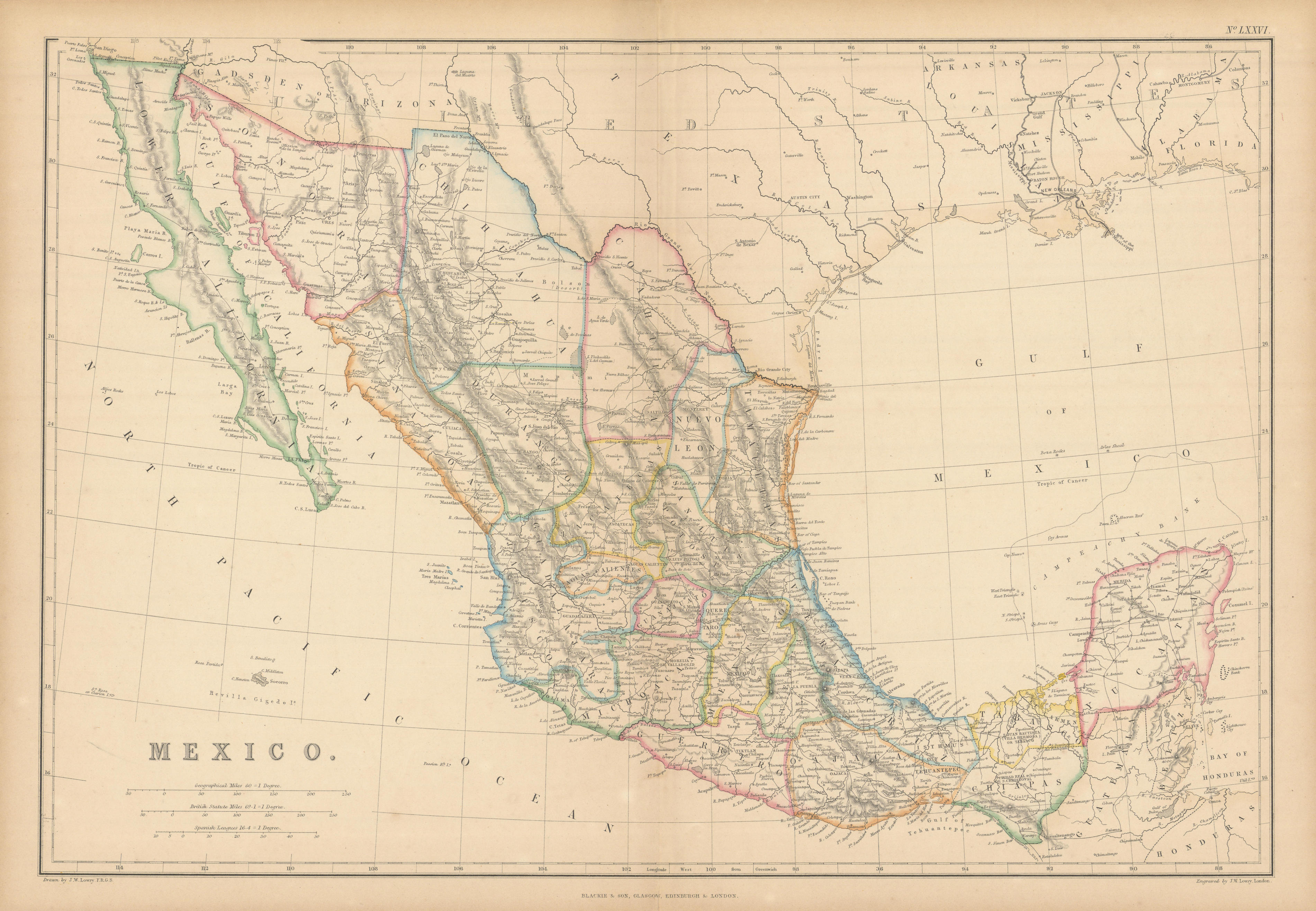 Associate Product Mexico by Joseph Wilson Lowry showing "Gadsden or Arizona" 1859 old map