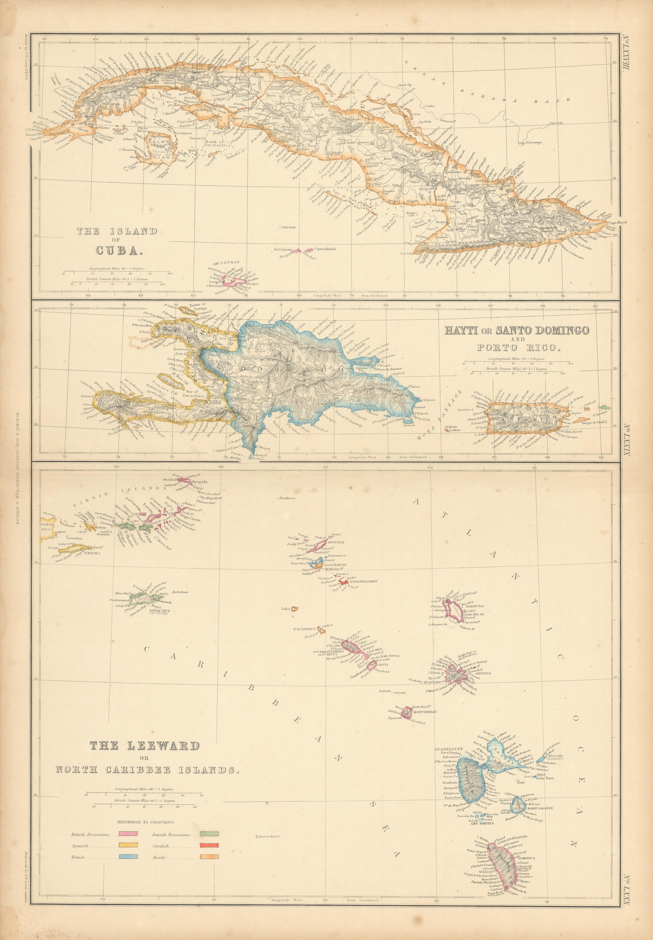 Associate Product Leeward Islands. Cuba, Hayti/Haiti or Santo Domingo, Puerto Rico. LOWRY 1859 map