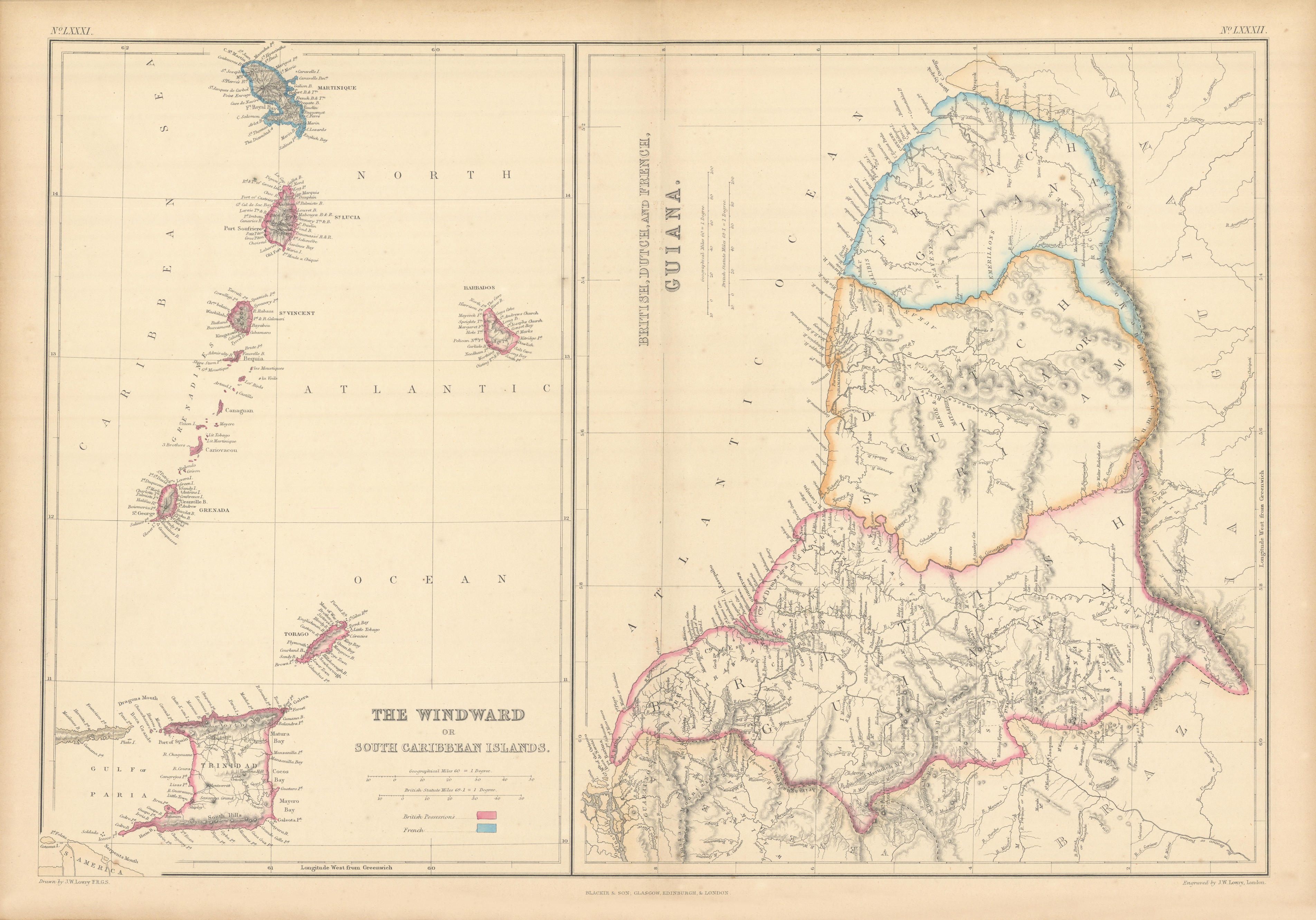 Associate Product Windward or South Caribbean Islands. Barbados St. Lucia. Guianas. LOWRY 1859 map
