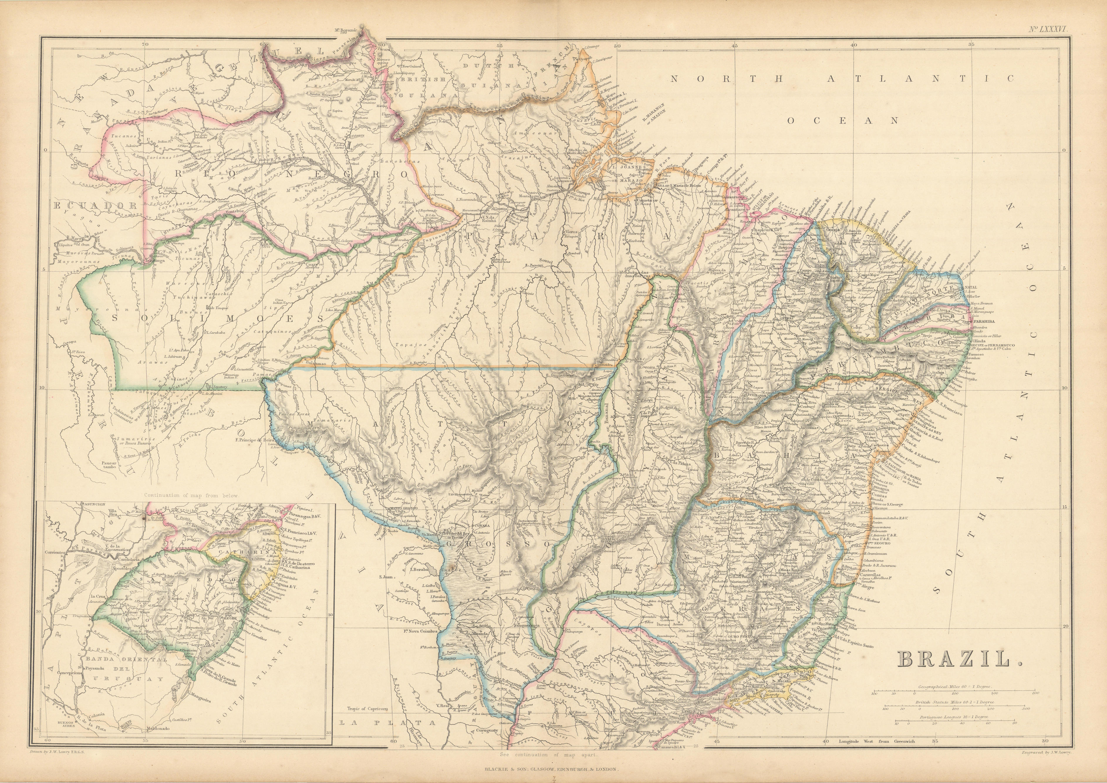 Associate Product Brazil in provinces by Joseph Wilson Lowry 1859 old antique map plan chart