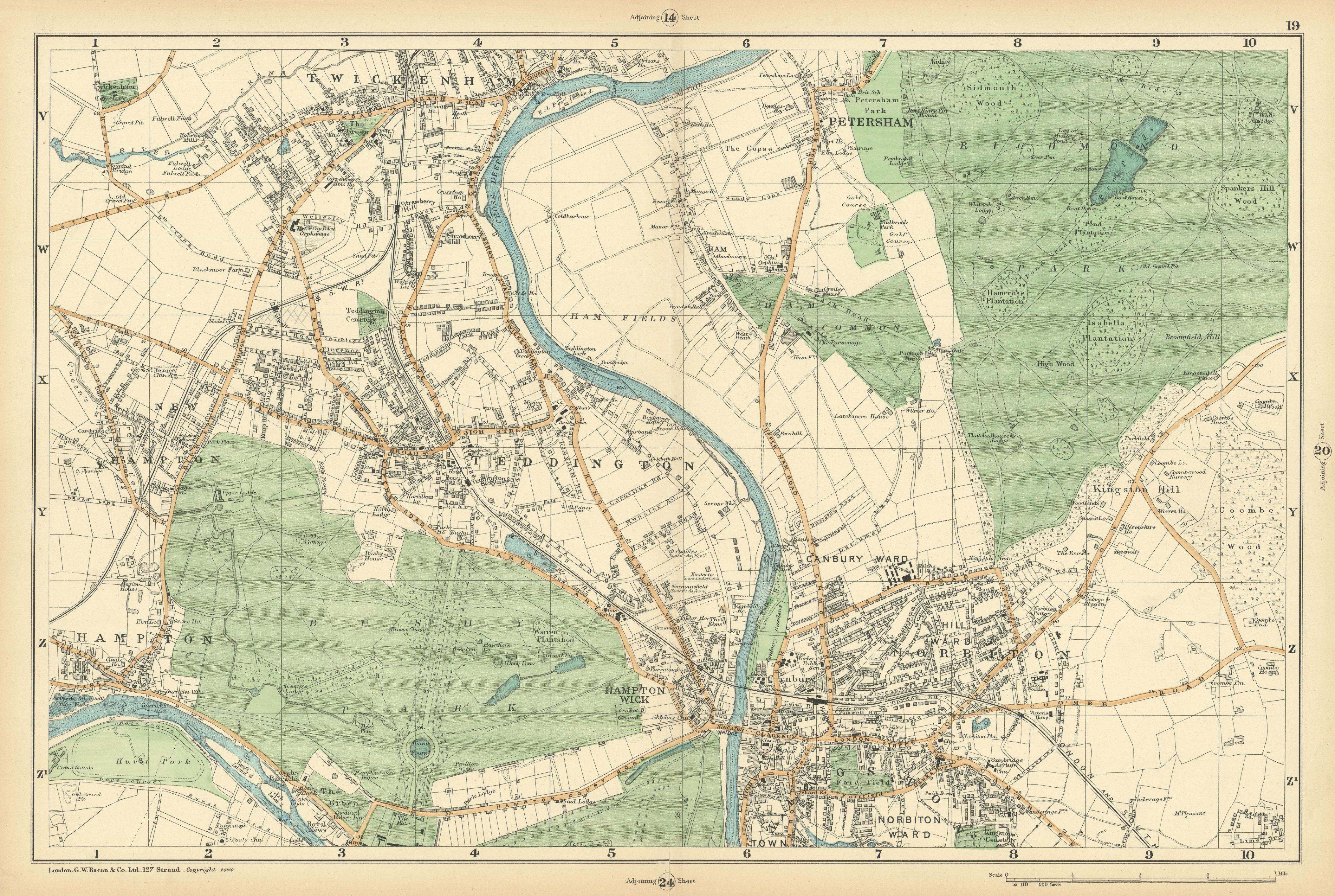 Associate Product SW LONDON Twickenham Kingston Teddington Hampton Richmond. BACON  1900 old map