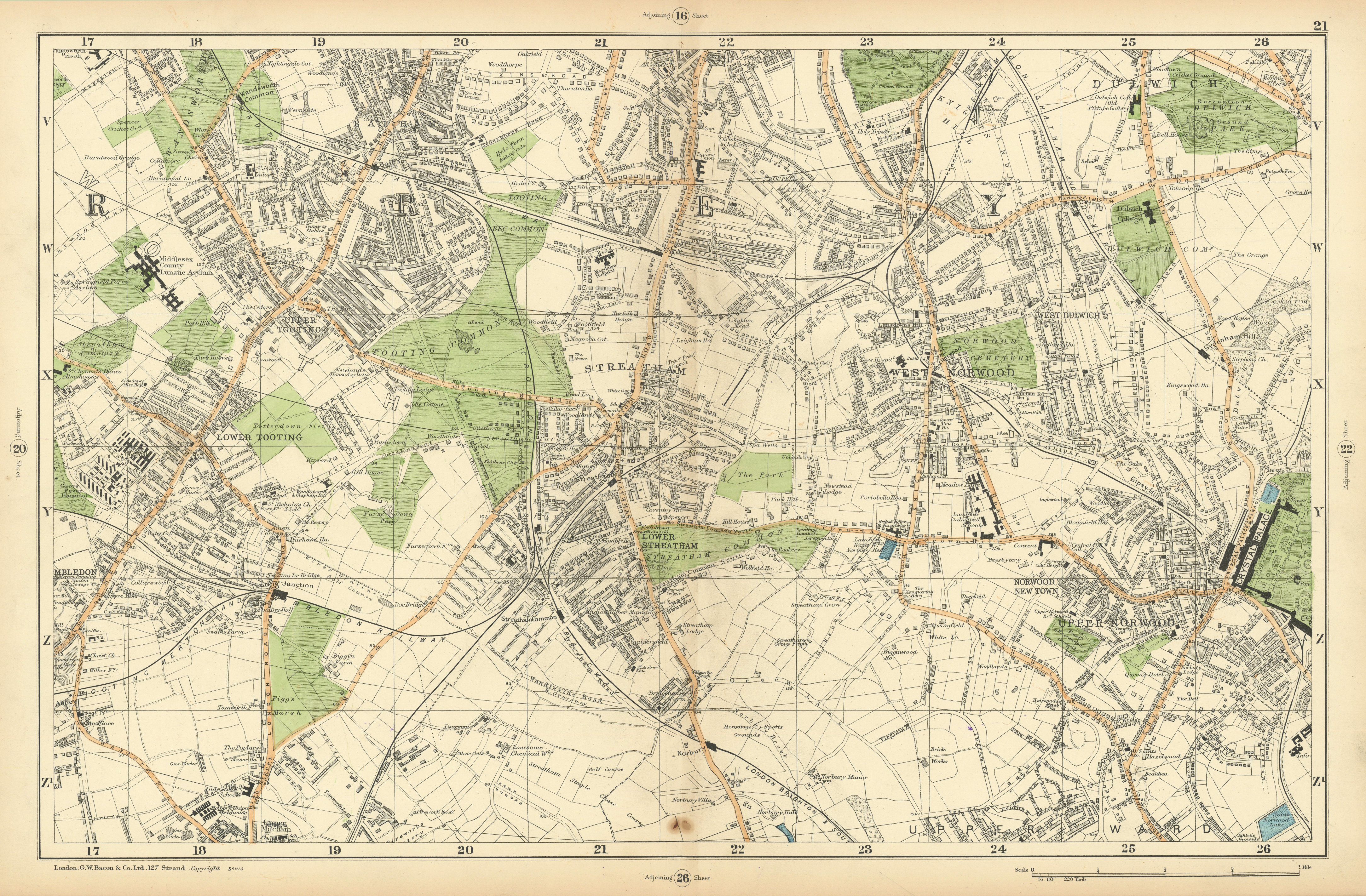 STREATHAM Mitcham Balham Tooting Streatham Norwood Dulwich. BACON  1900 map