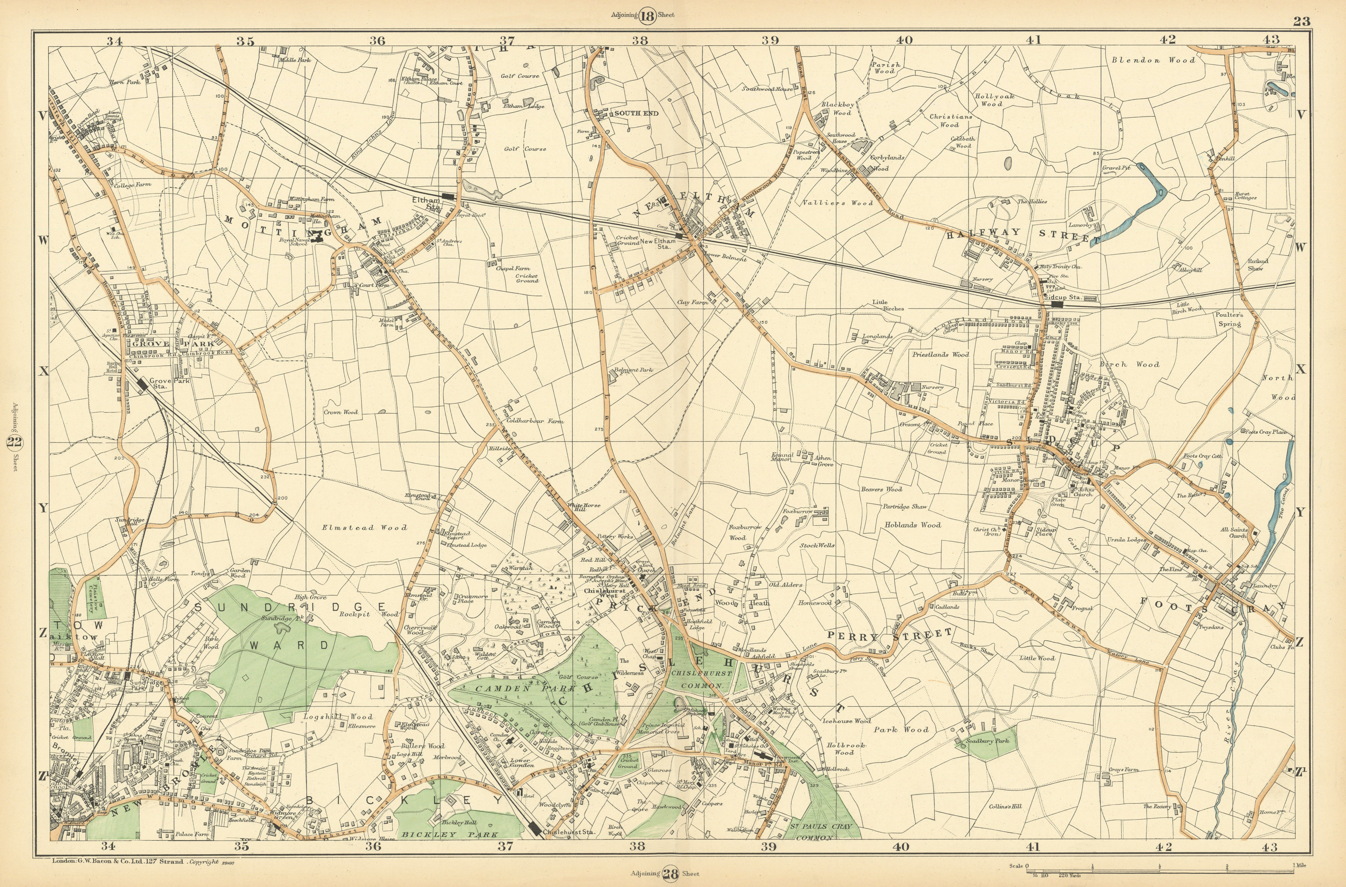 Associate Product CHISLEHURST Eltham Mottingham Bromley Sidcup Foots Cray Catford. BACON  1900 map