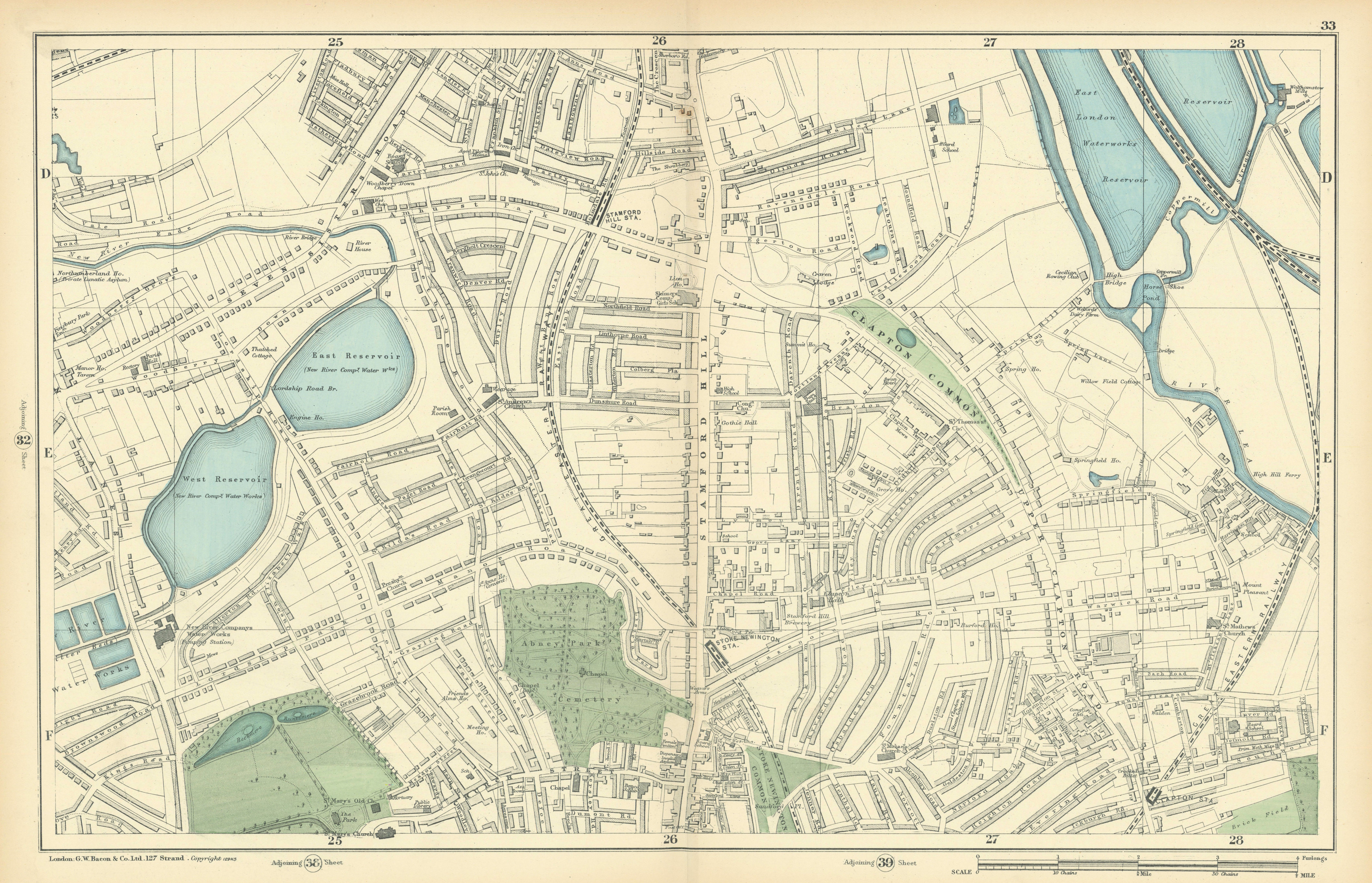 STOKE NEWINGTON Upper Clapton Stamford Hill Tottenham Manor House 1900 old map