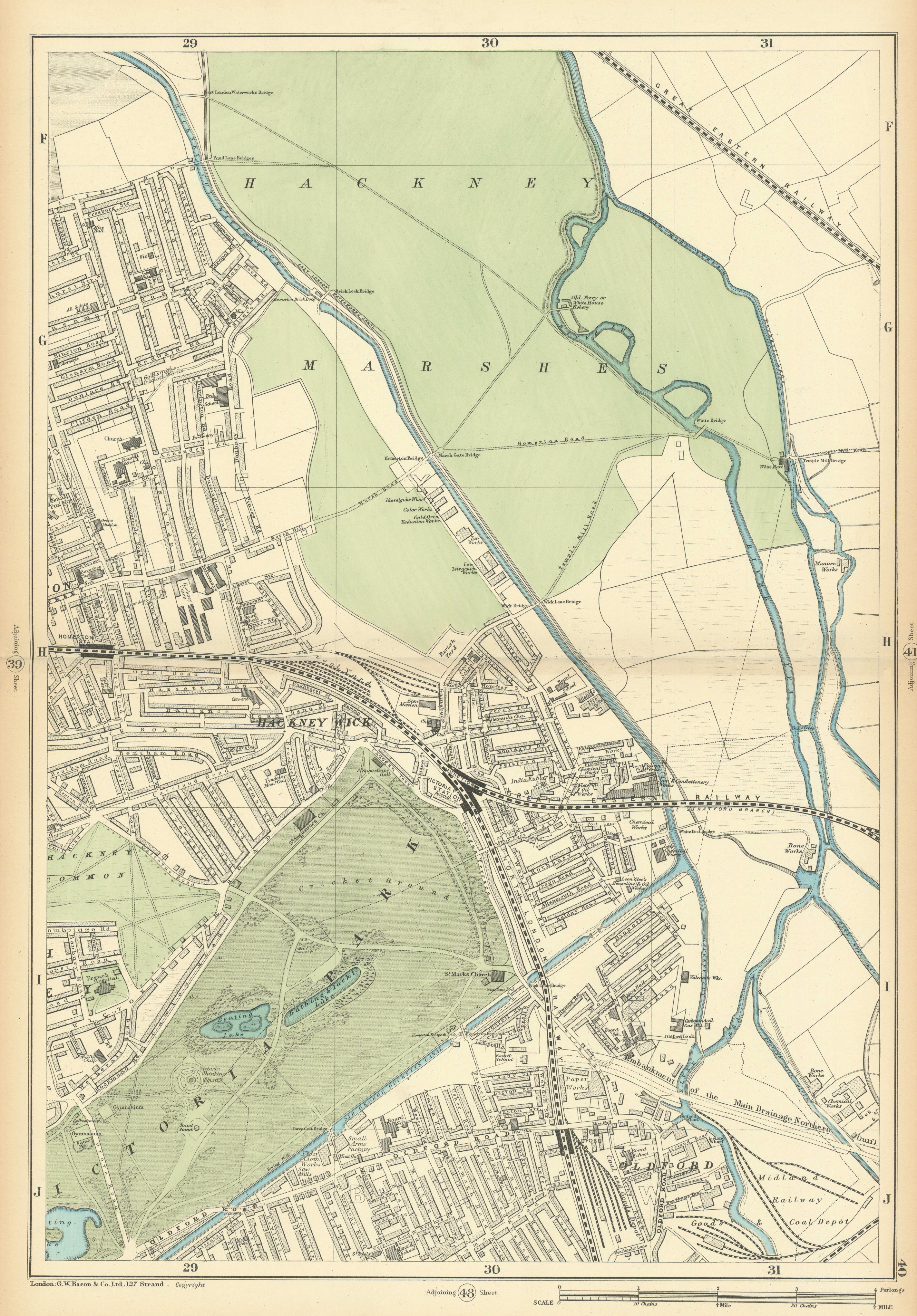 Associate Product HACKNEY WICK/Marshes Victoria Park Old Ford Homerton Clapton Leyton 1900 map