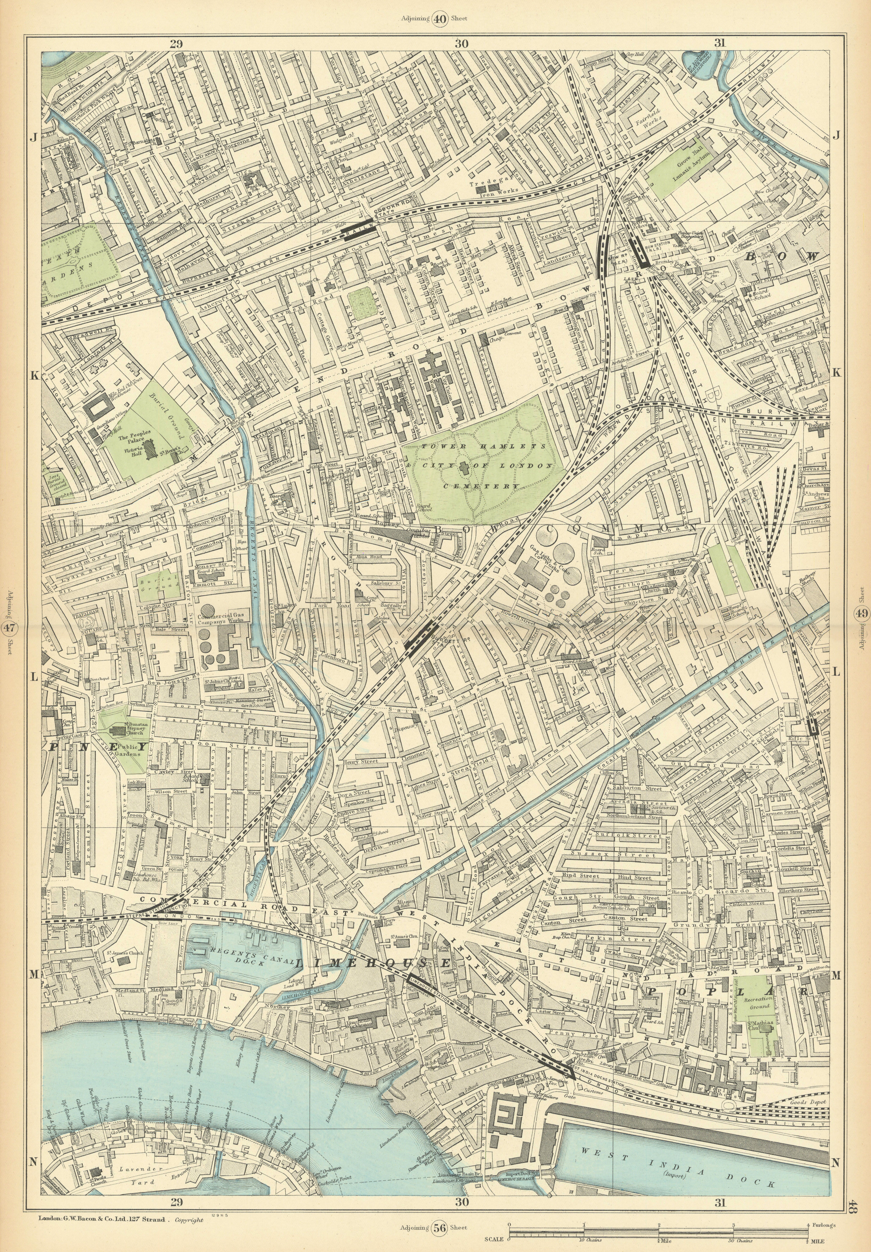 Associate Product TOWER HAMLETS Bow Poplar Stepney Limehouse Mile End Bromley 1900 old map