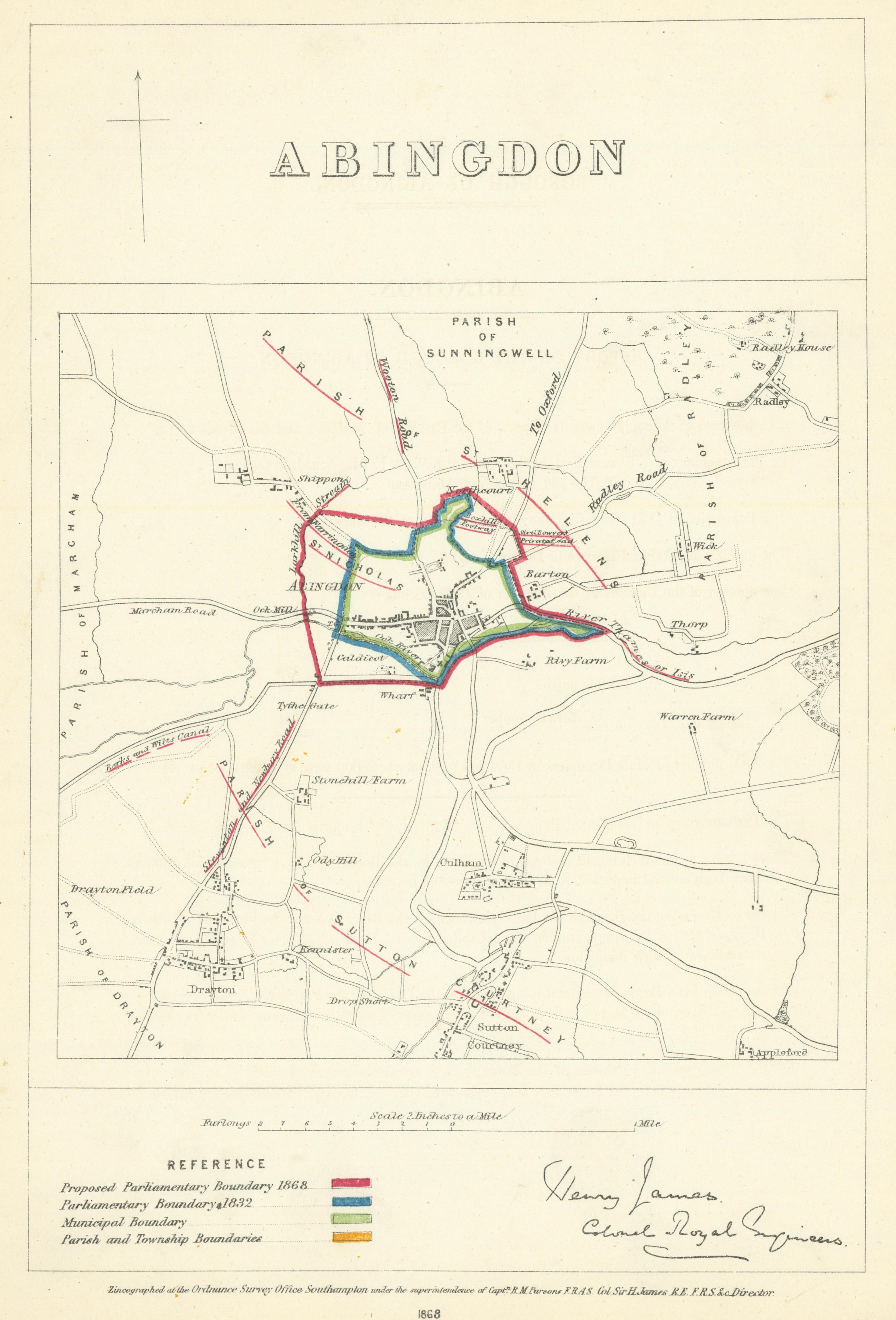Associate Product Abingdon, Berkshire. JAMES. Parliamentary Boundary Commission 1868 old map