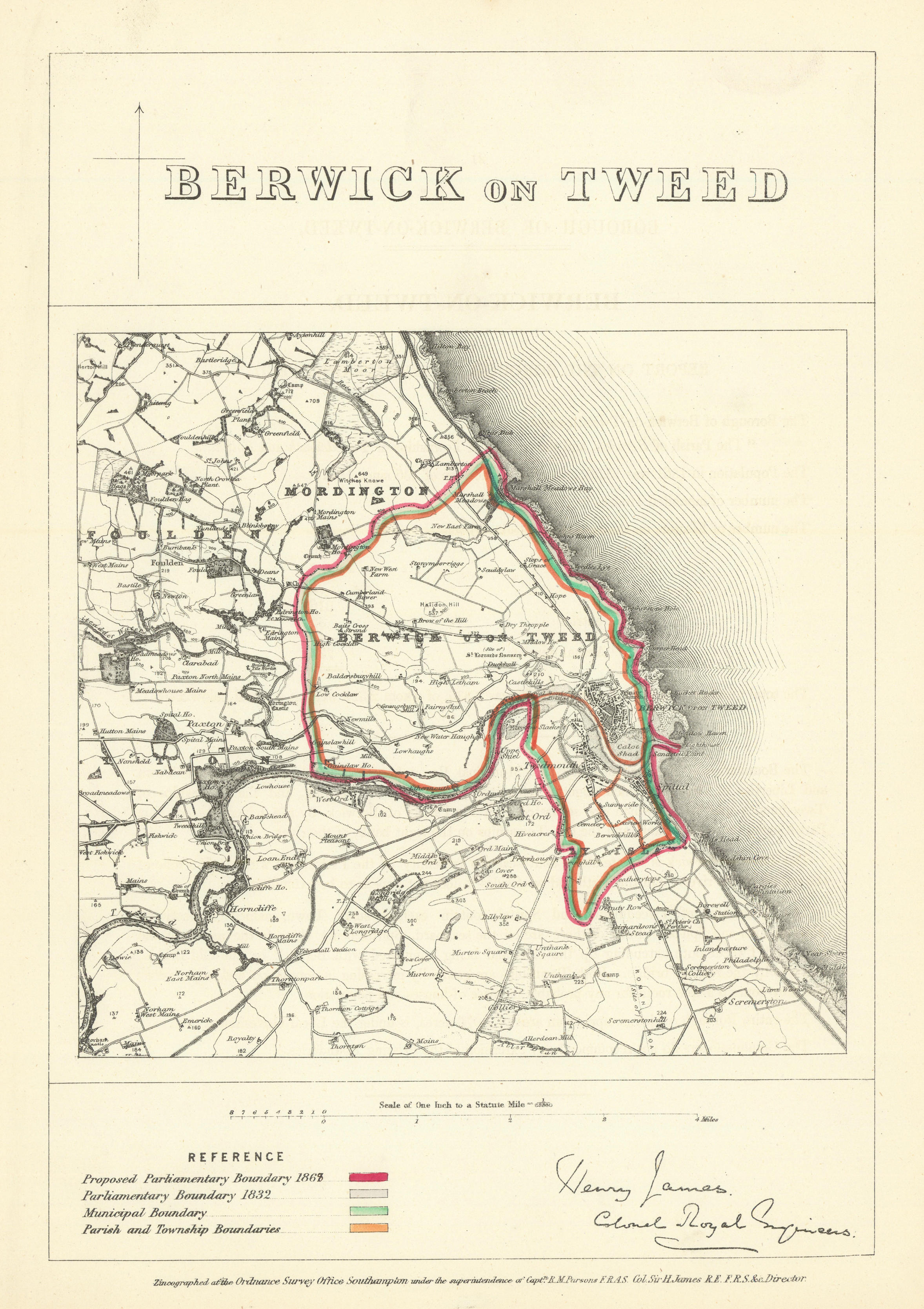 Associate Product Berwick-upon-Tweed, Northumbs. JAMES. Parliamentary Boundary Commission 1868 map