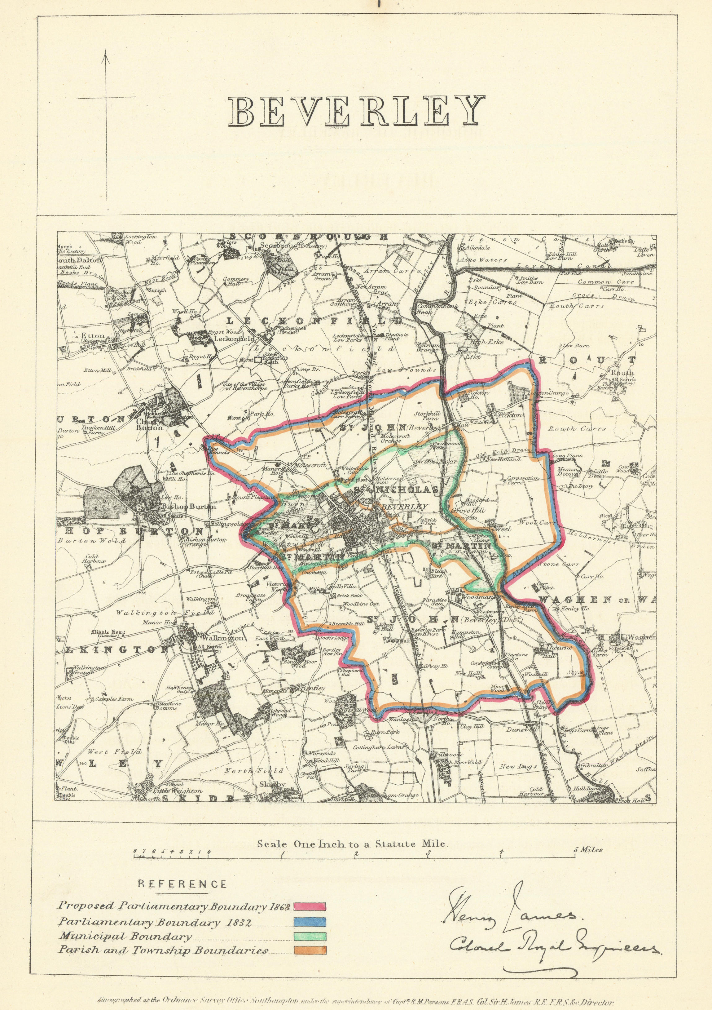 Associate Product Beverley, Yorkshire. JAMES. Parliamentary Boundary Commission 1868 old map